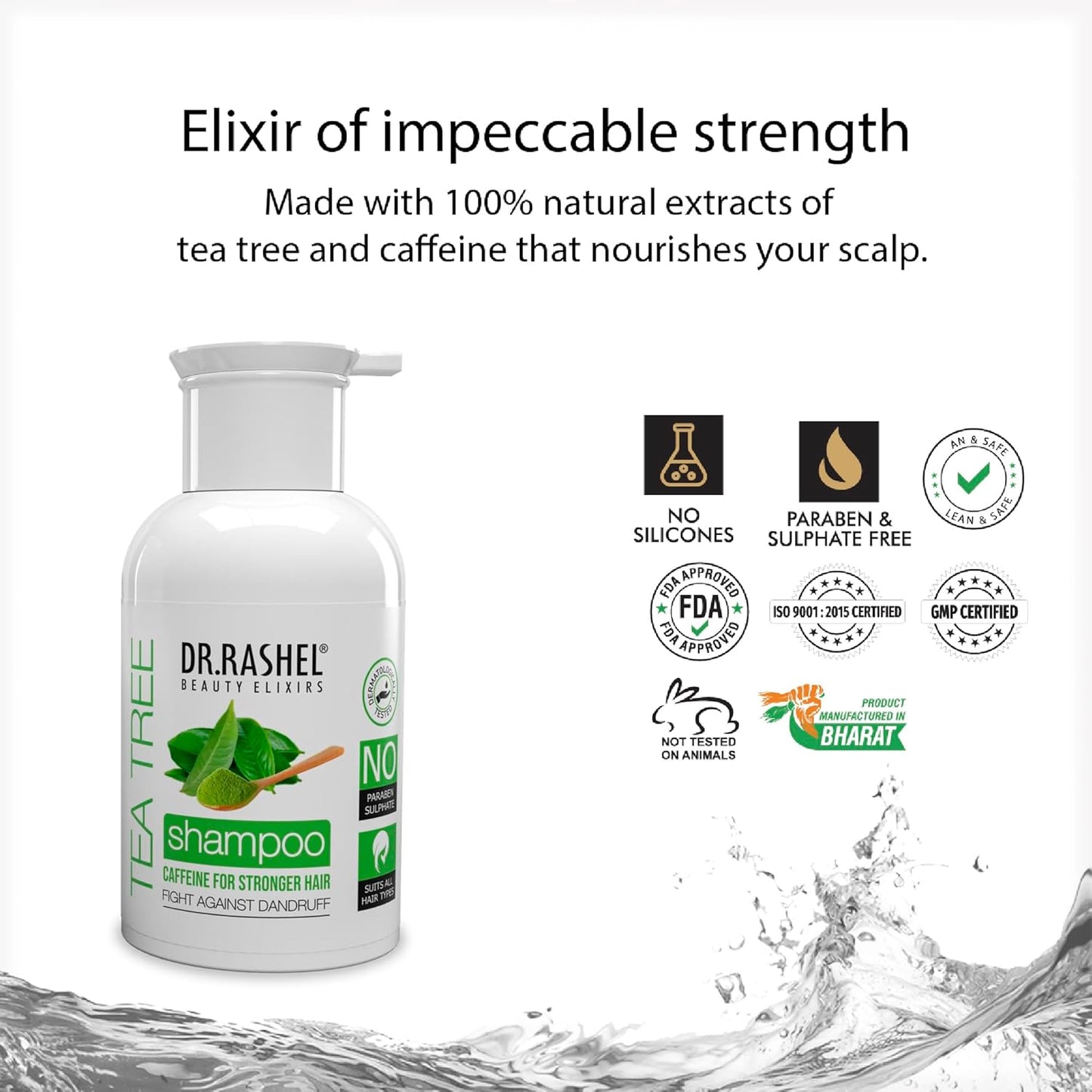 DR.Rashel Tea Tree Anti-Dandruff Shampoo Enriched with Goodness of Caffine & Tea Tree Oil | Promotes Healthy scalp | Sutiable For Itchy Scalp & Breakage Free Moisturize Hair For Men Women 250 ML