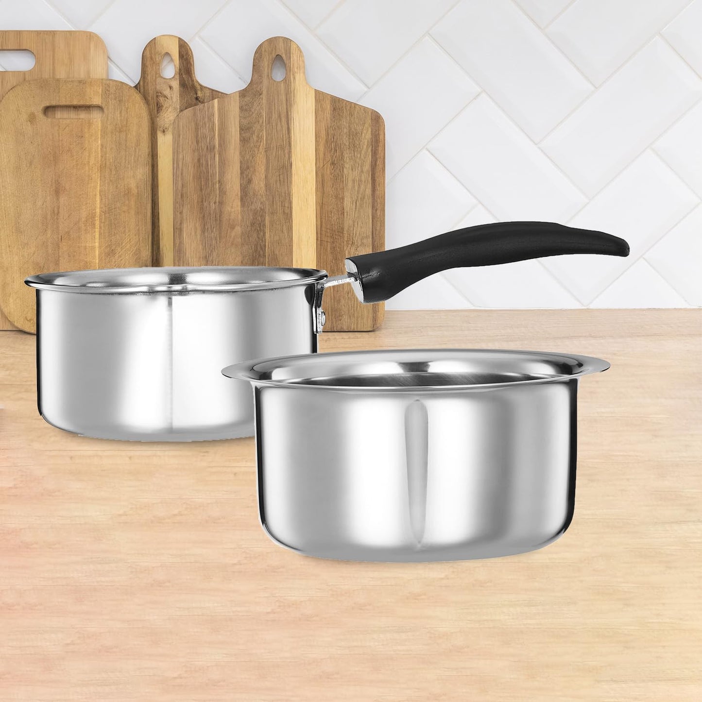 Solimo - 2 Pcs Stainless Steel Cookware Set - (Tope 18 cm, Sauce 14 cm) 2500 Liter