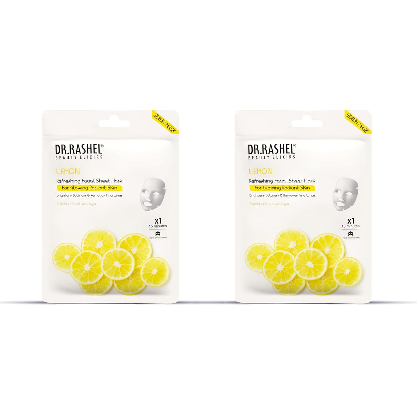 DR.RASHEL Lemon Face Sheet Mask With Serum For Women and Men | All Skin Types | Soft and Healthy Skin | Deep Cleansing & Oil Control | Repairing & Nourishment | Soothing And Hydrating | Paraben Free | Pack Of 2 | 20 Grams Each