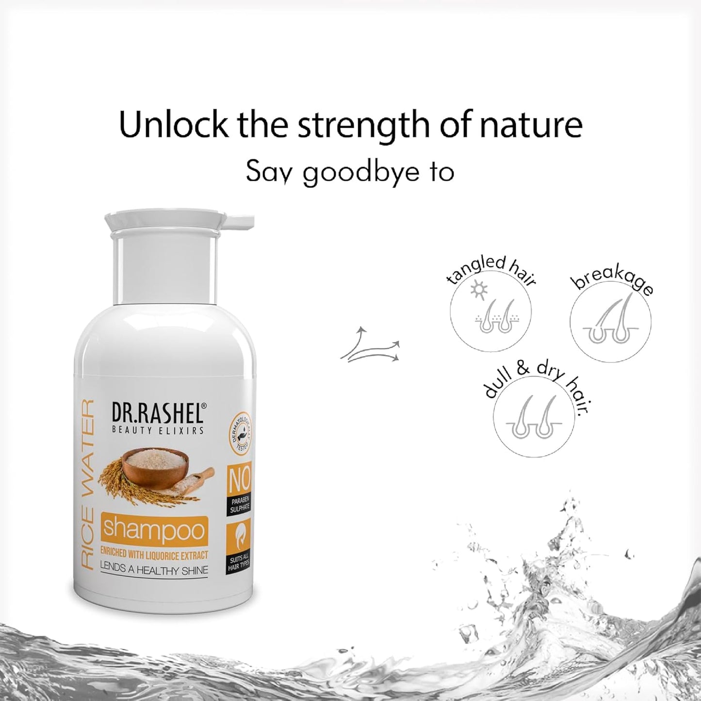 DR.Rashel Rice Shampoo Enriched with Goodness of Liquorice Extarct & Vitamin B5 | Enhance Scalp Health & Hair Growth | Sutiable For Detangle & Breakage Free Shiny Healthy Hair For Men Women 250 ML
