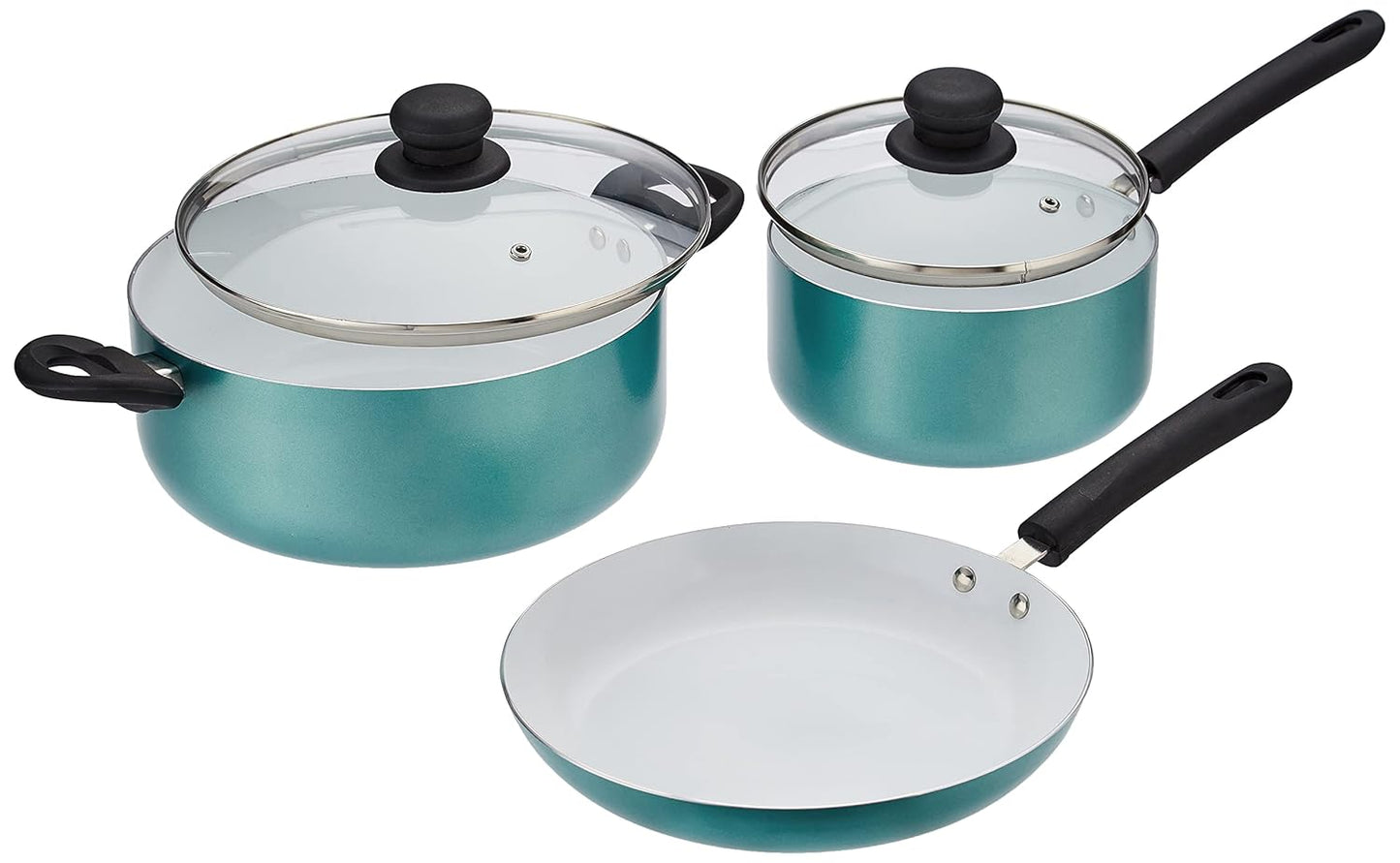 Solimo 3-Piece Non-Stick Cookware Set With Ceramic Coating (Sauce Pan, Dutch Oven And Fry Pan) - Black