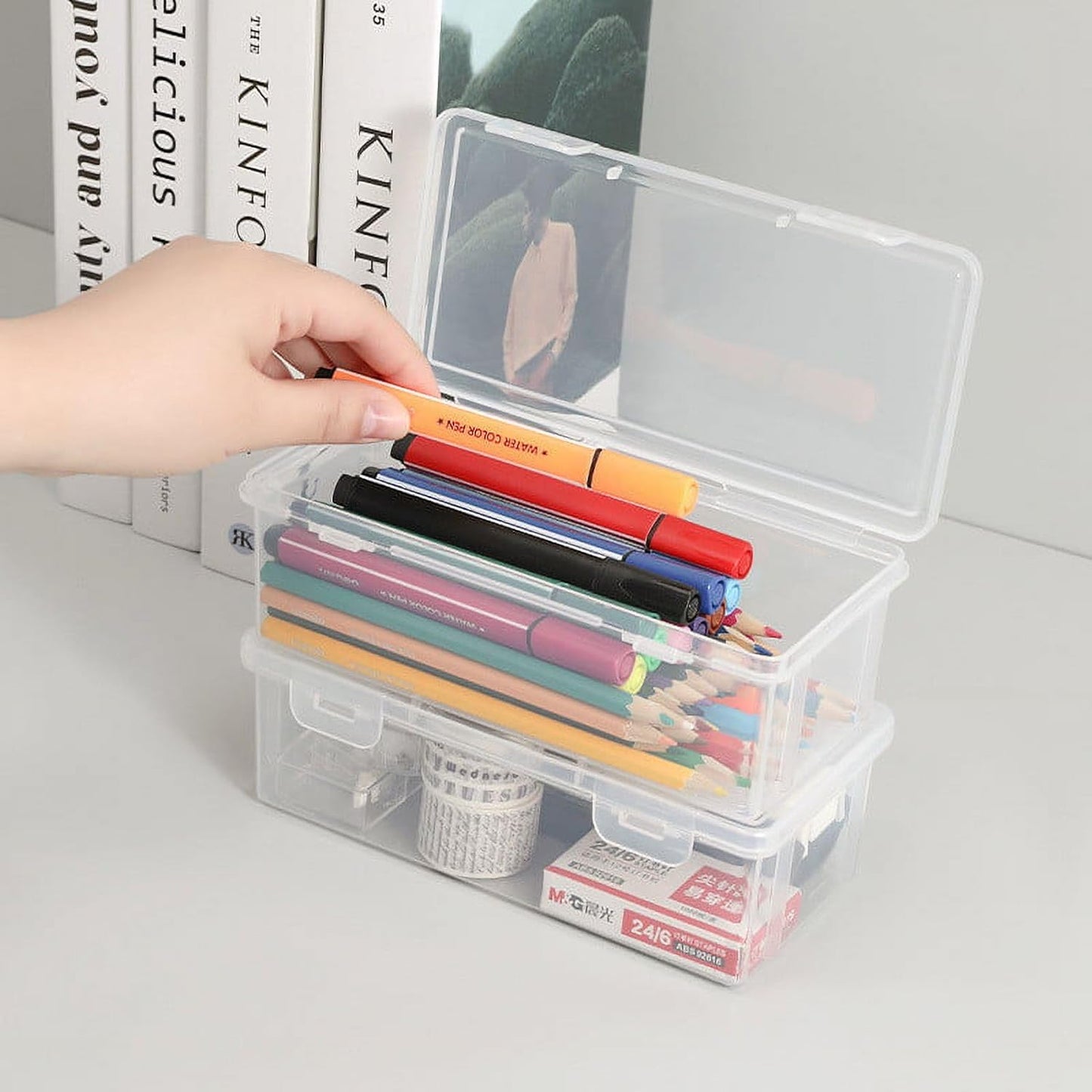 Plastic Pencil Box Stackable Translucent Clear Pencil Box Office Supplies Storage Organizer Box for Gel Pens Erasers Tape Pens Pencil Case School Supplies on Clearance (2)