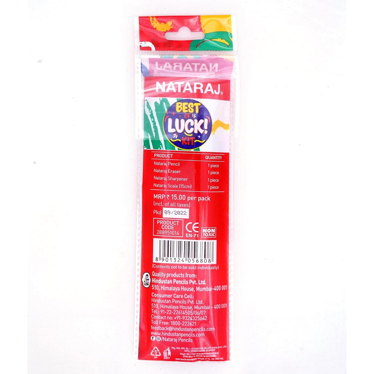 Nataraj Best of Luck Kit, Includes 1 Pencil, 1 Sharpener, 1 Eraser & 1 Scale, Hassle Free Carrying, Essential Stationary Items, Thoughtful Gift Option, Combo of 4 Items
