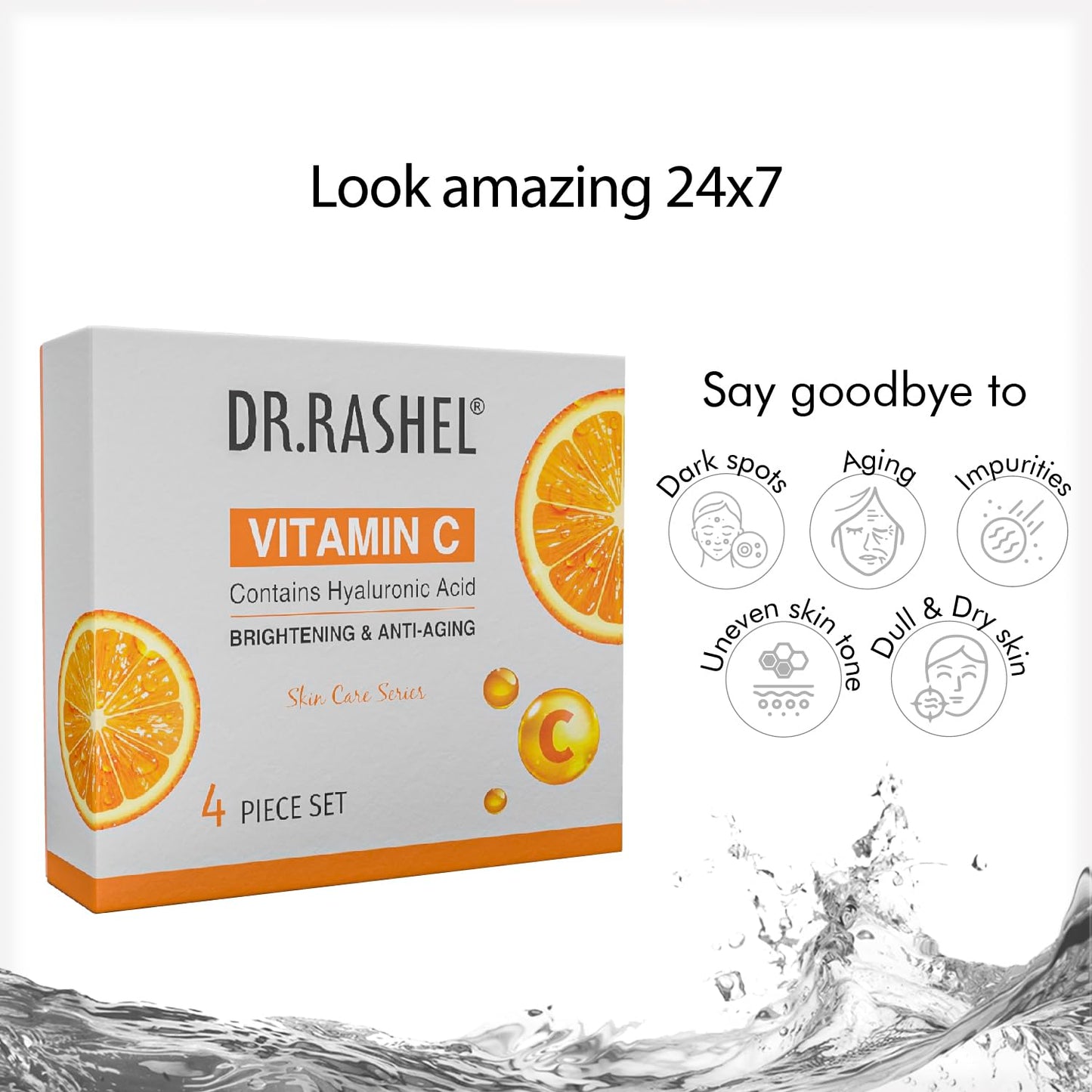DR.Rashel Vitamin C Skin Care Series Enriched with the Goodness of Vitamin C and Hyaluronic Acid | Suitable for Skin Brightening & Anti-Aging | Facial Cleanser, Day Cream, Night Cream, Face Serum