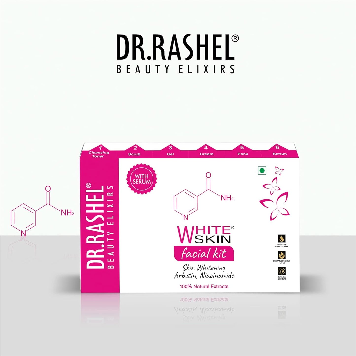 DR.RASHEL White Skin Facial Facial Face Kit For Women & Men Combo Pack of Waterless Face Wash, Scrub , Gel , Pack & Serum For Glowing & Brightening Skin Suitable For All Skin - Pack of 1 (140 Grams)