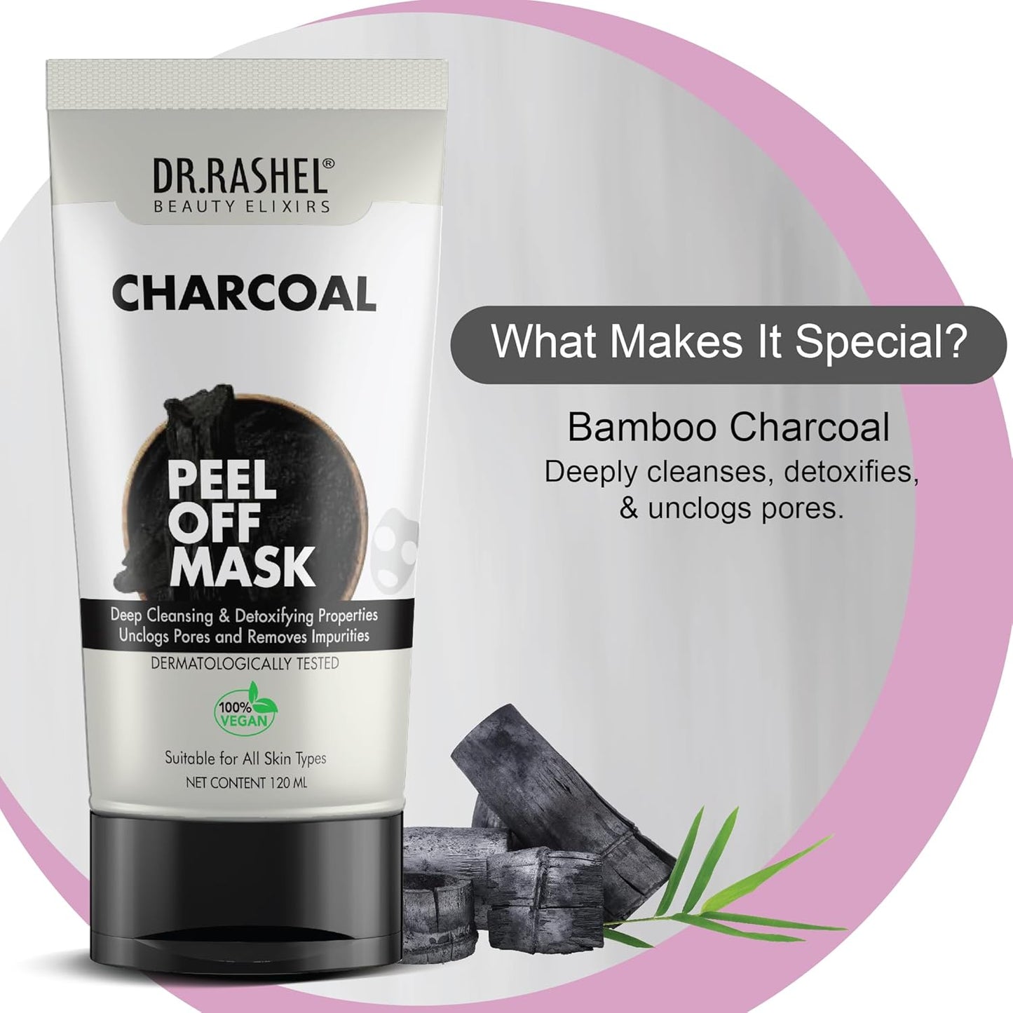 DR.RASHEL Charcoal Peel Off Mask For Men & Women (120ml) | Fights Pollution & Dirt | Removes Impurities & Acne | Deeply Detoxifies Skin | Pack of 1