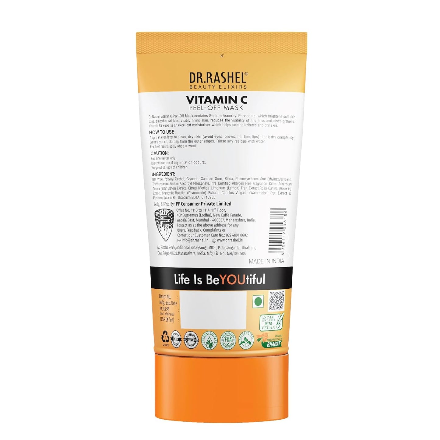 DR.RASHEL Vitamin C Peel Off Mask For Men & Women (120ml) | Fights Pollution & Dirt | Removes Impurities & Acne | Deeply Detoxifies Skin | Pack of 1