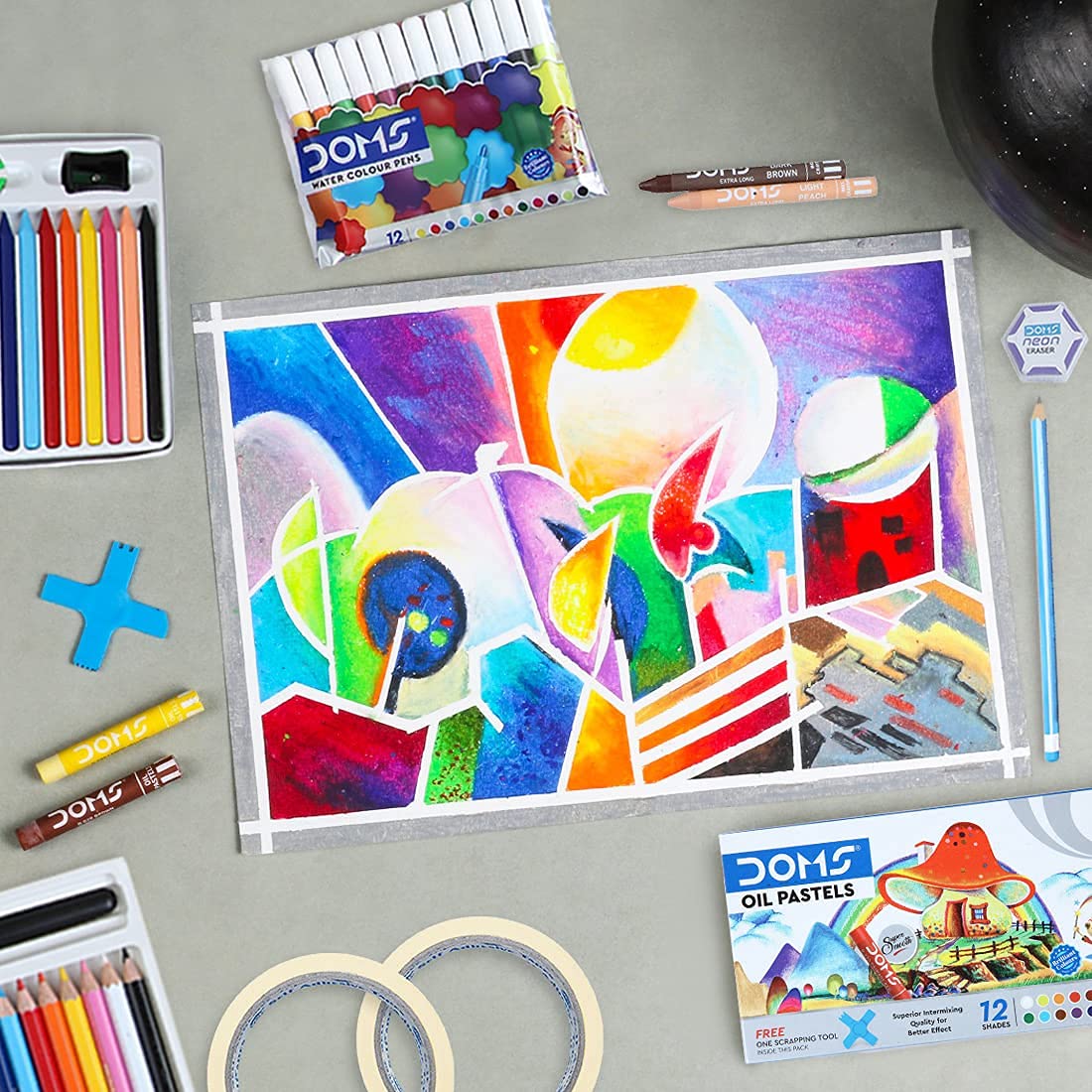 Doms Art Strokes Kit | Perfect Value Pack | Kit For Creative Minds | Gifting Range For Kids | Combination of 10 Stationery Items