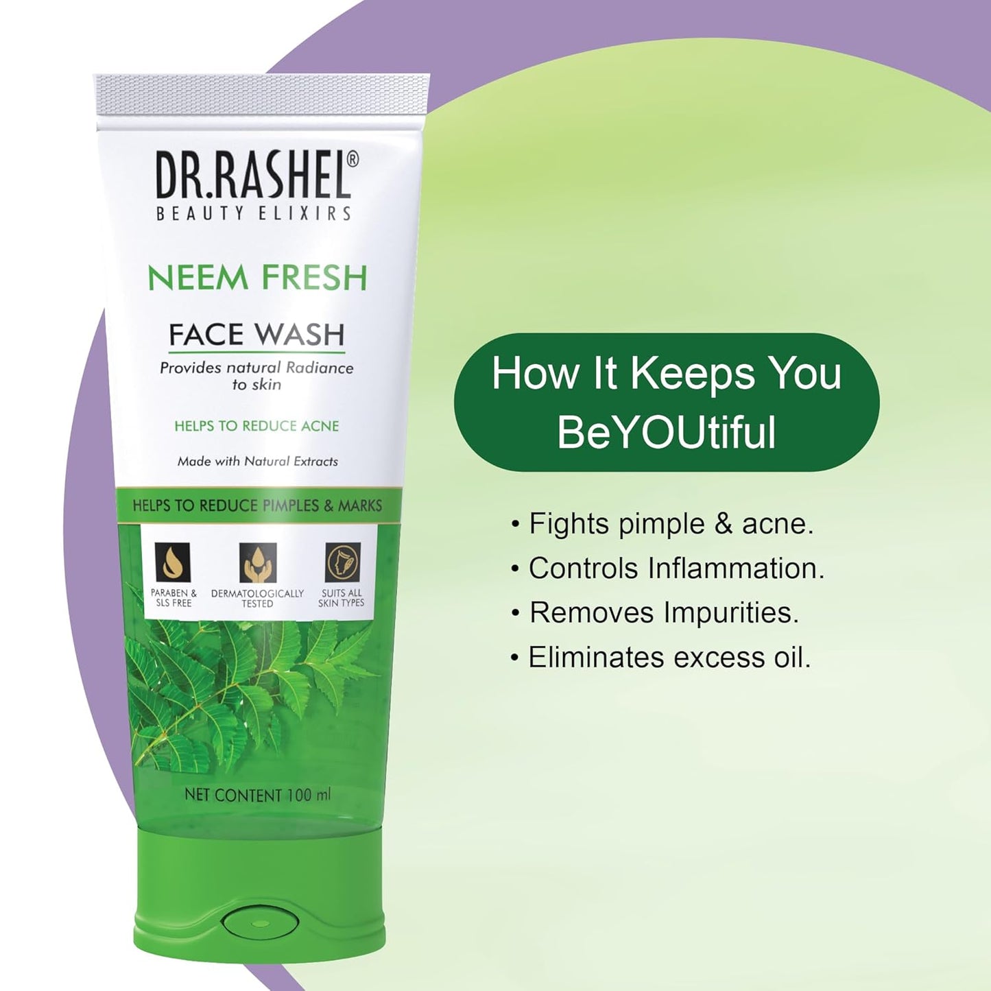 DR.RASHEL Neem Face Wash For Men & Women Concentrate for Deep Cleansing & Clove Purifying Face Wash With Active Neem Slices And Natural Ingredients | Anti-Bacterial | Anti-Fungal - 100 ML
