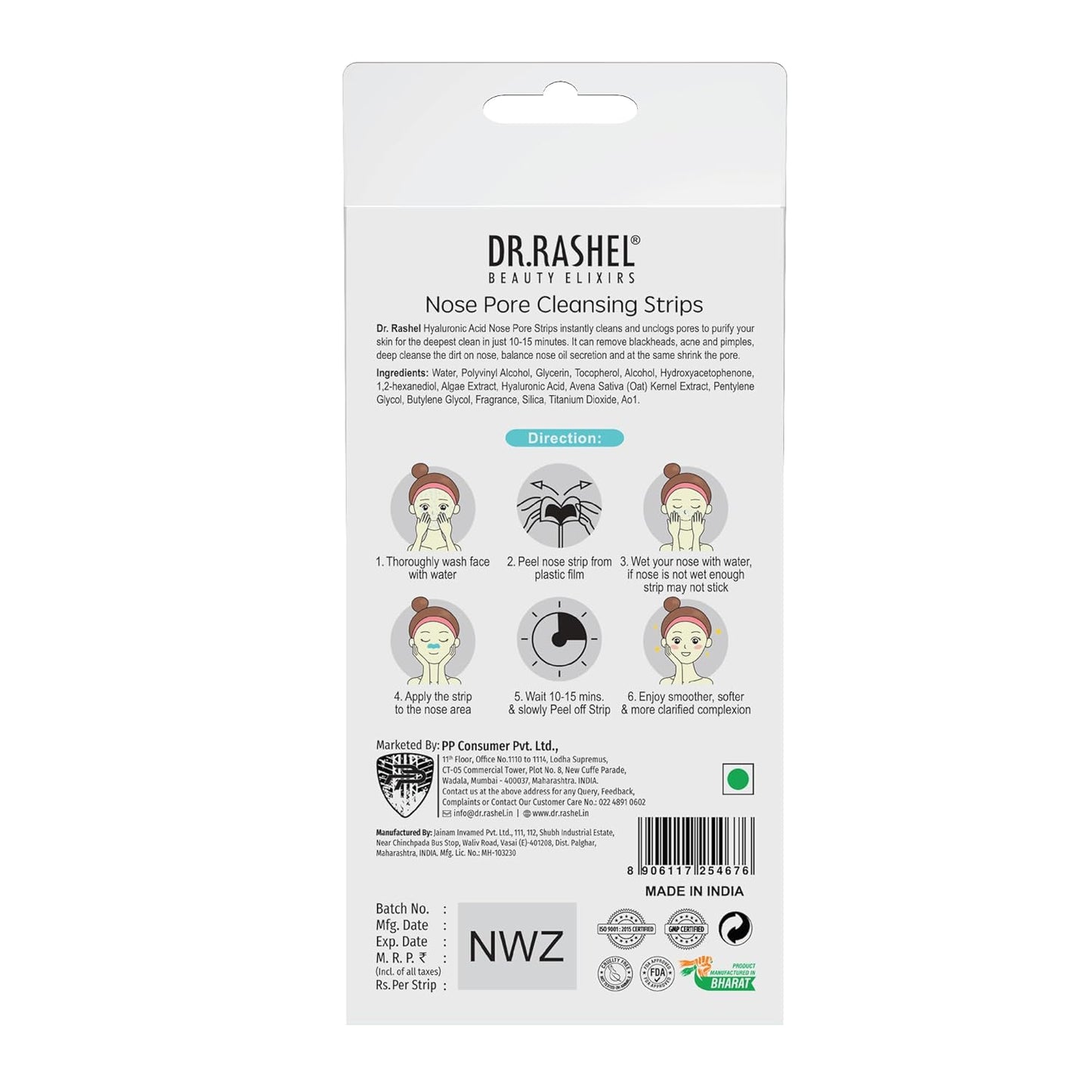 DR.Rashel Hyaluronic Nose Pore Strips For Pore Cleansing | Deep Cleansing Nose Strips For Painless Blackheads Removal | Deep Purifying Strips for Nose | 10 PCS