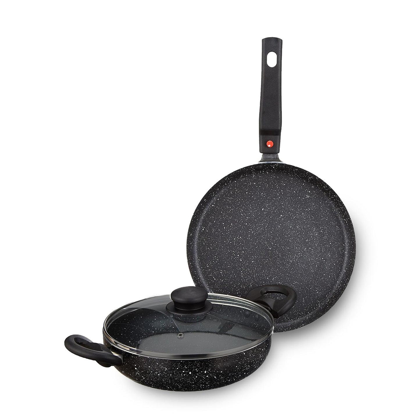 Solimo Aluminium 3 Piece Non-Stick Cookware Set Detachable Handle |Granite Finish | Induction Base | Pfoa Free | High Temperature Resistant Exterior Coating | Black