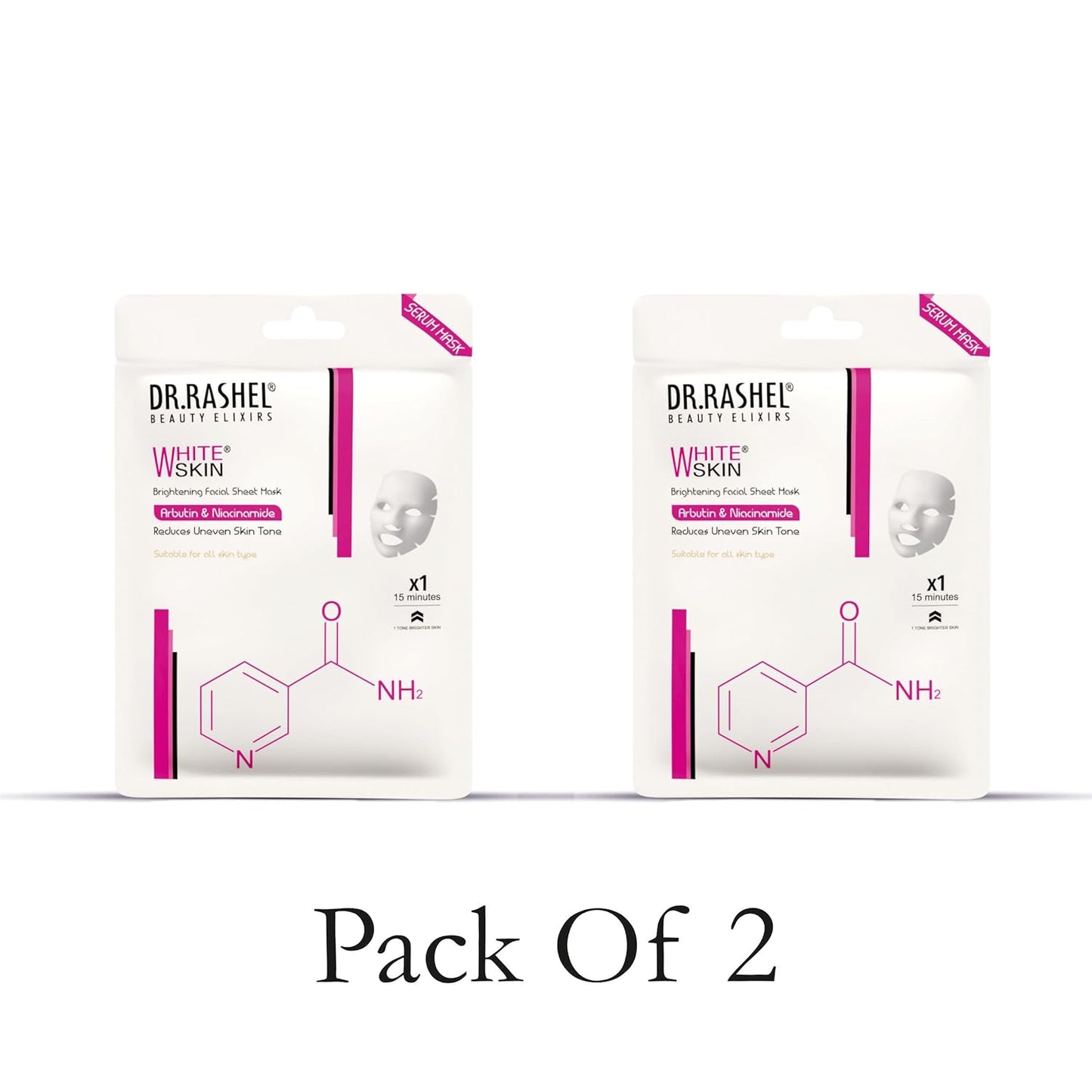 DR.RASHEL White Skin Face Sheet Mask With Serum For Women And Men | All Skin Types | Repairing & Nourishment | Soothing And Hydrating | Paraben Free | Pack Of 2 | 20 Grams Each