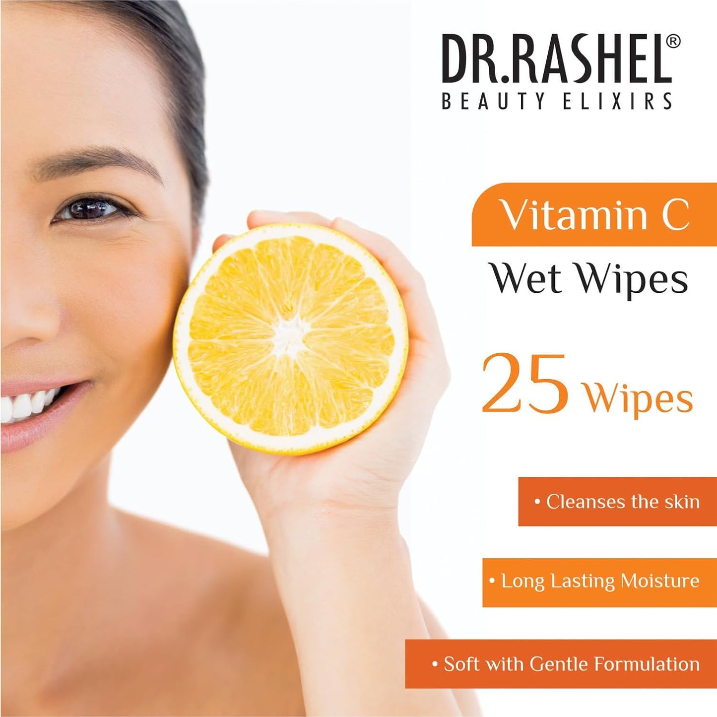 DR.Rashel Vitamin C Pack of 2 Face Wipes, Enriched with goodness of Vitamin C and Aloe Vera Extract | For Multi purpose use | Gives Refreshing and Glowing Skin.(25 pc x 2)