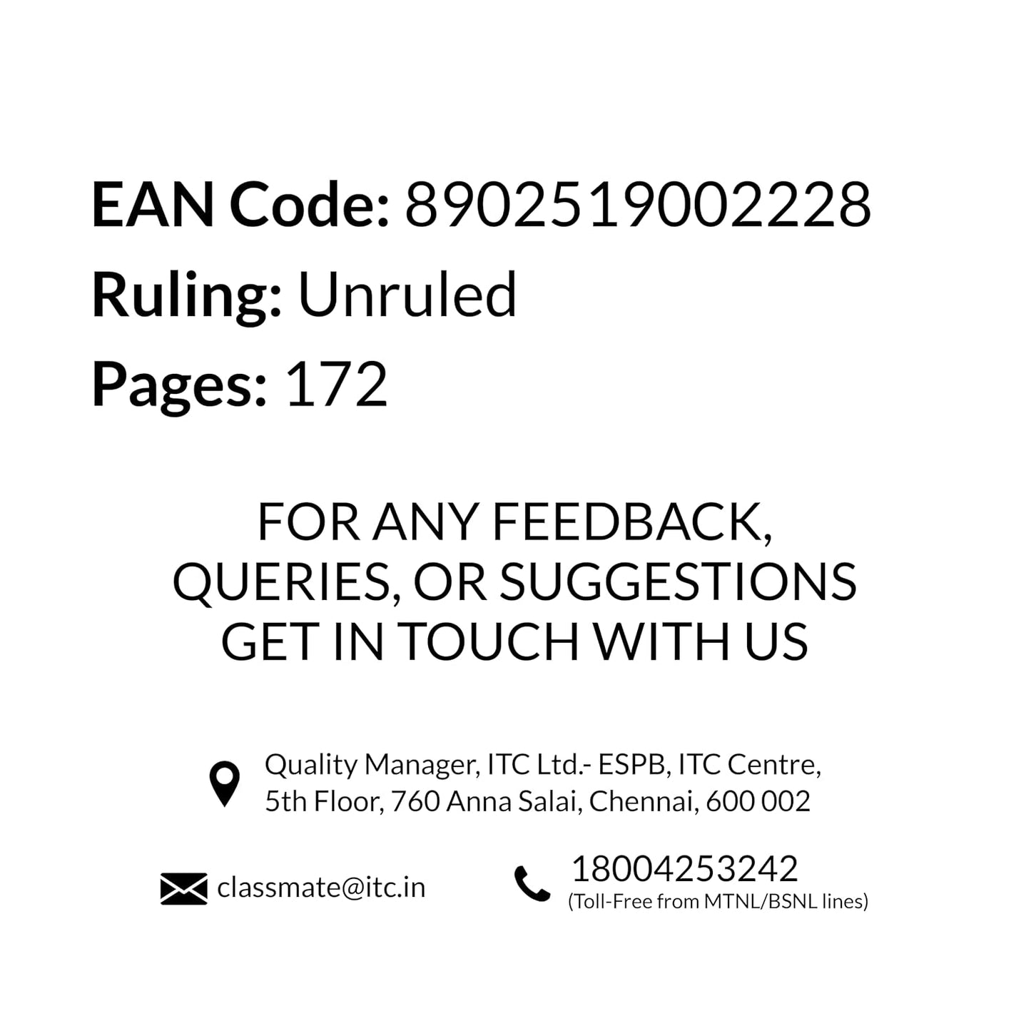 Classmate Notebook - Unruled, 172 Pages, 240 mm x 180 mm - Pack Of 4