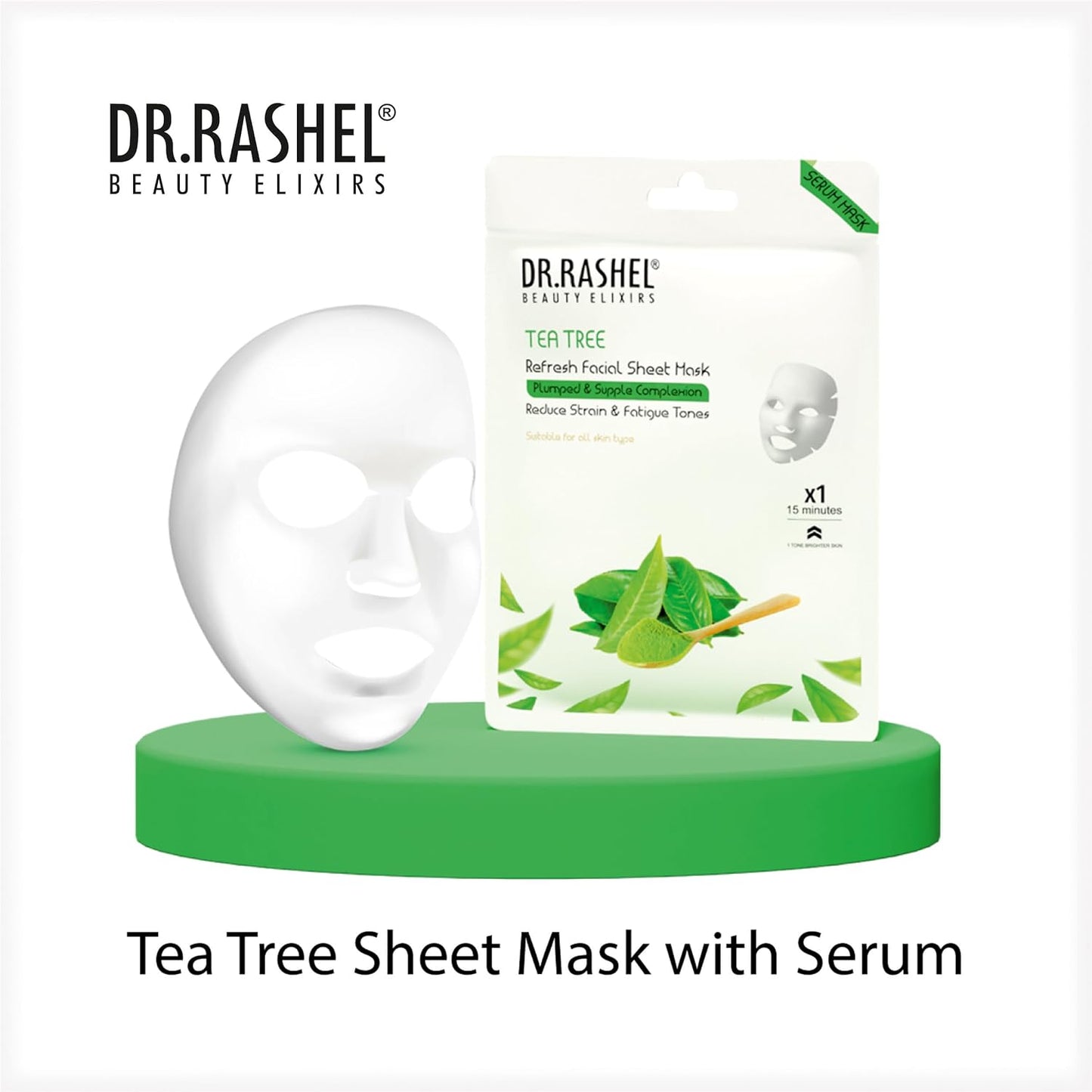 DR.RASHEL Tea Tree Face Sheet Mask With Serum For Women and Men | All Skin Types | Soft and Healthy Skin | Deep Cleansing & Oil Control | Repairing & Nourishment | Soothing And Hydrating | Paraben Free | Pack Of 4 | 20 Grams Each