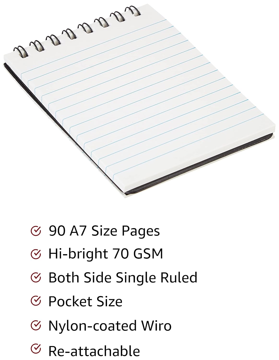 Solimo Wirebound Pocket Size Notebook, A7 Size, 90 Pages,Single Ruled, 70 GSM Paper