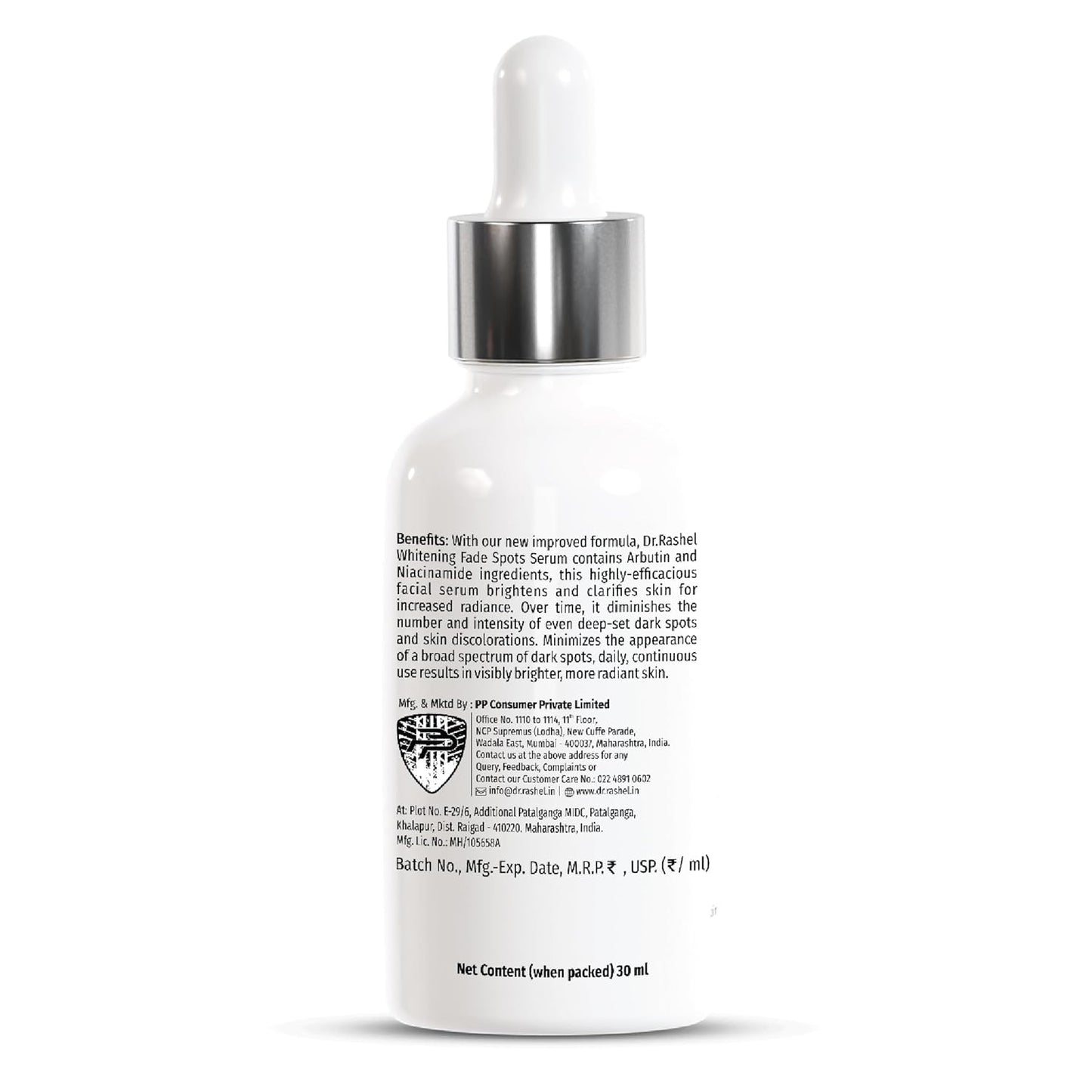 DR.RASHEL WHITE SKIN Whitening Fade Spots Serum with Arbutin, Niacinamide which Reduce Pigmentation, Fades Dark Spots, Smoother & Whiter Skin - 30ml