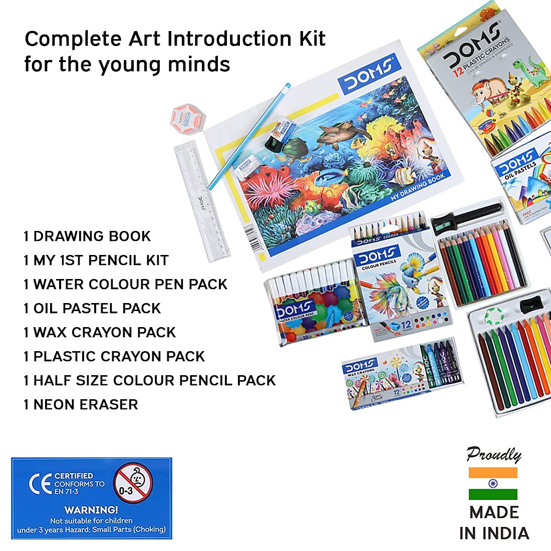 Doms Art Strokes Kit | Perfect Value Pack | Kit for Creative Minds | Gifting Range for Kids | Combination of 10 Stationery Items | Pack of 1