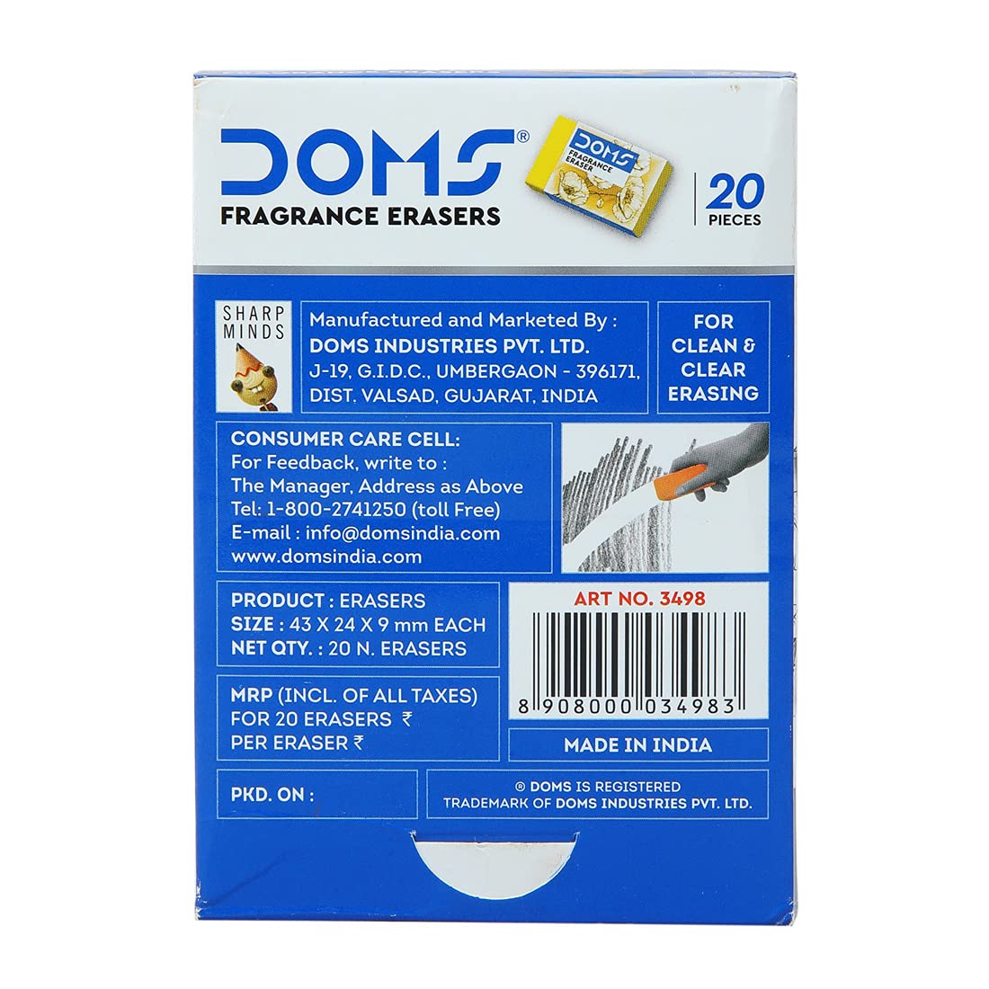 Doms Non-Toxic Fragrance Erasers Set | for Clean & Clear Erasing | Stationery Gift Item for Kids & Students | Playful Body Colors | Pack of 20 Pieces