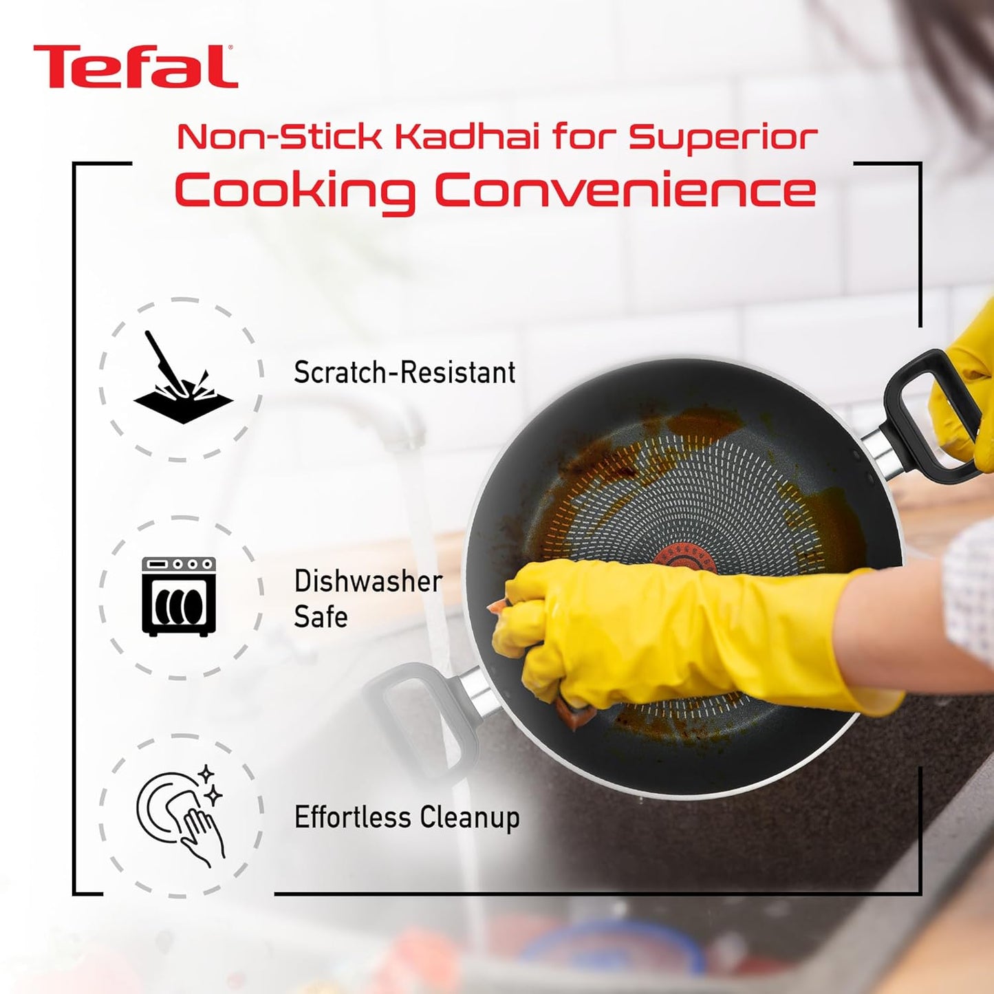 Tefal Delicia Non-Stick Cookware- Set of 4 / Kadhai, Tawa, Fry Pan, Lid & Spatula/Thermo-spot Technology / 24 cm, 26 cm, 24 cm/Suitable for Gas, Electric, Ceramic/Black / 2 Years Coverage
