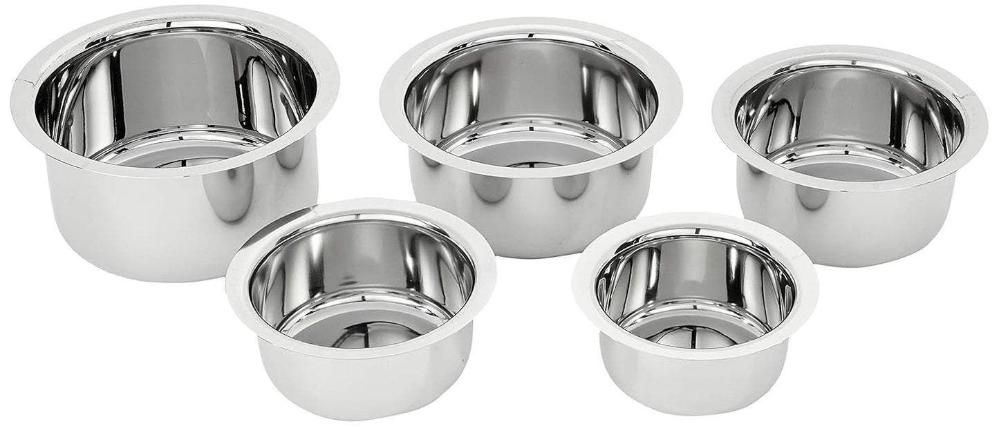 Solimo Stainless Steel Tope Set (5 pieces, 420 ml , 550 ml, 840 ml, 1150 ml and 1550 ml, Induction and Gas compatible)