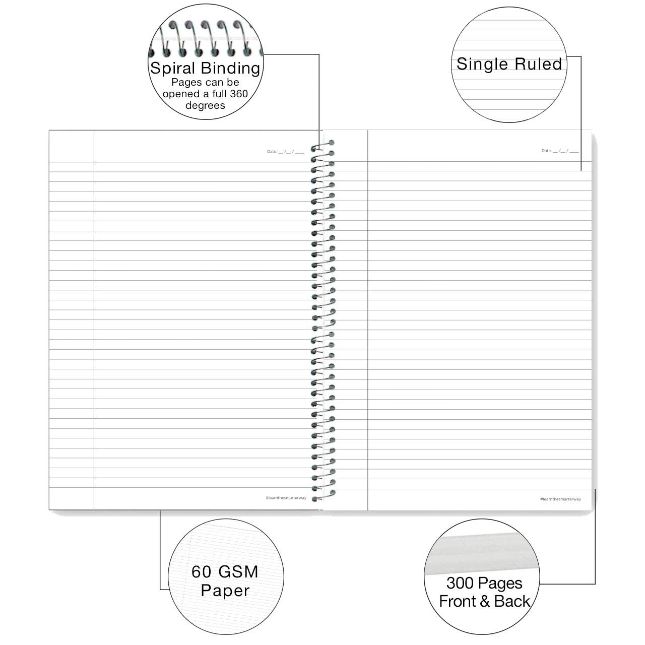 Luxor 6 Subject Spiral Premium Exercise Notebook, Single Ruled - (18cm x 24cm), 300 Pages
