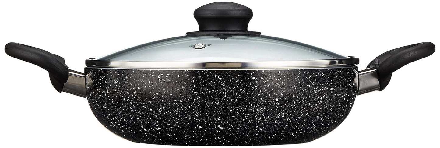 Solimo Aluminium 4 Piece Non-Stick Cookware Set with Detachable Handle | Granite Finish | Induction Base | Pfoa Free | HTR Exterior Coating | Black