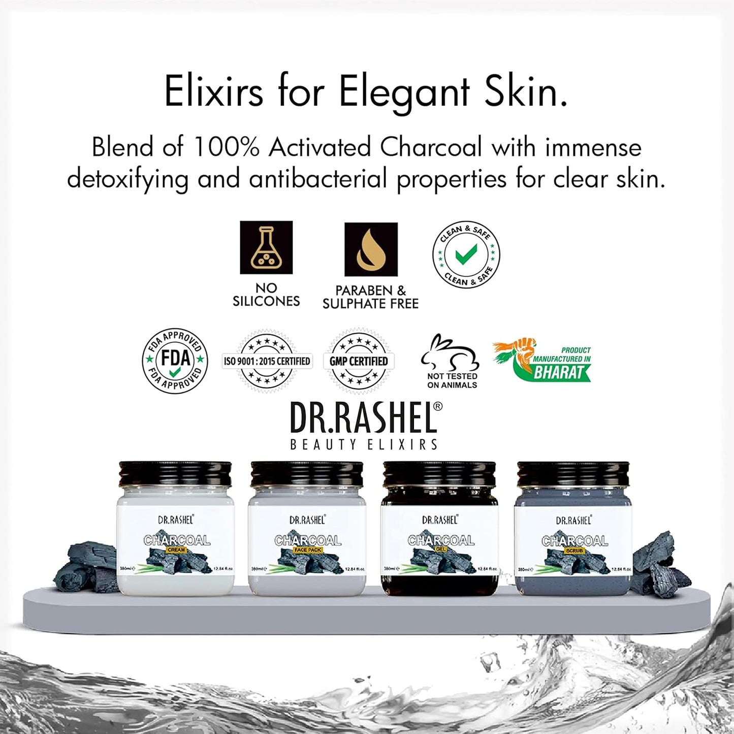 DR.RASHEL Charcoal pack of 4 (scrub, gel, cream & facepack) for black heads removal - 1520 ml