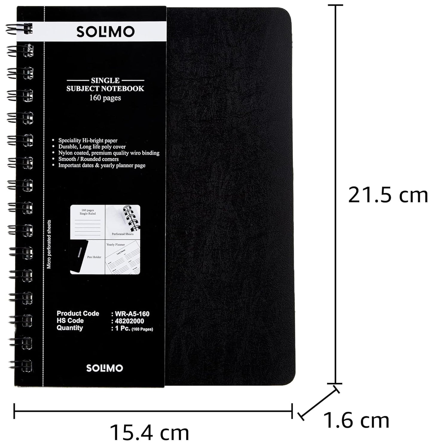 Solimo Wirebound Notebook, A5 Size, 160 Pages, Single Ruled, 70 GSM Paper