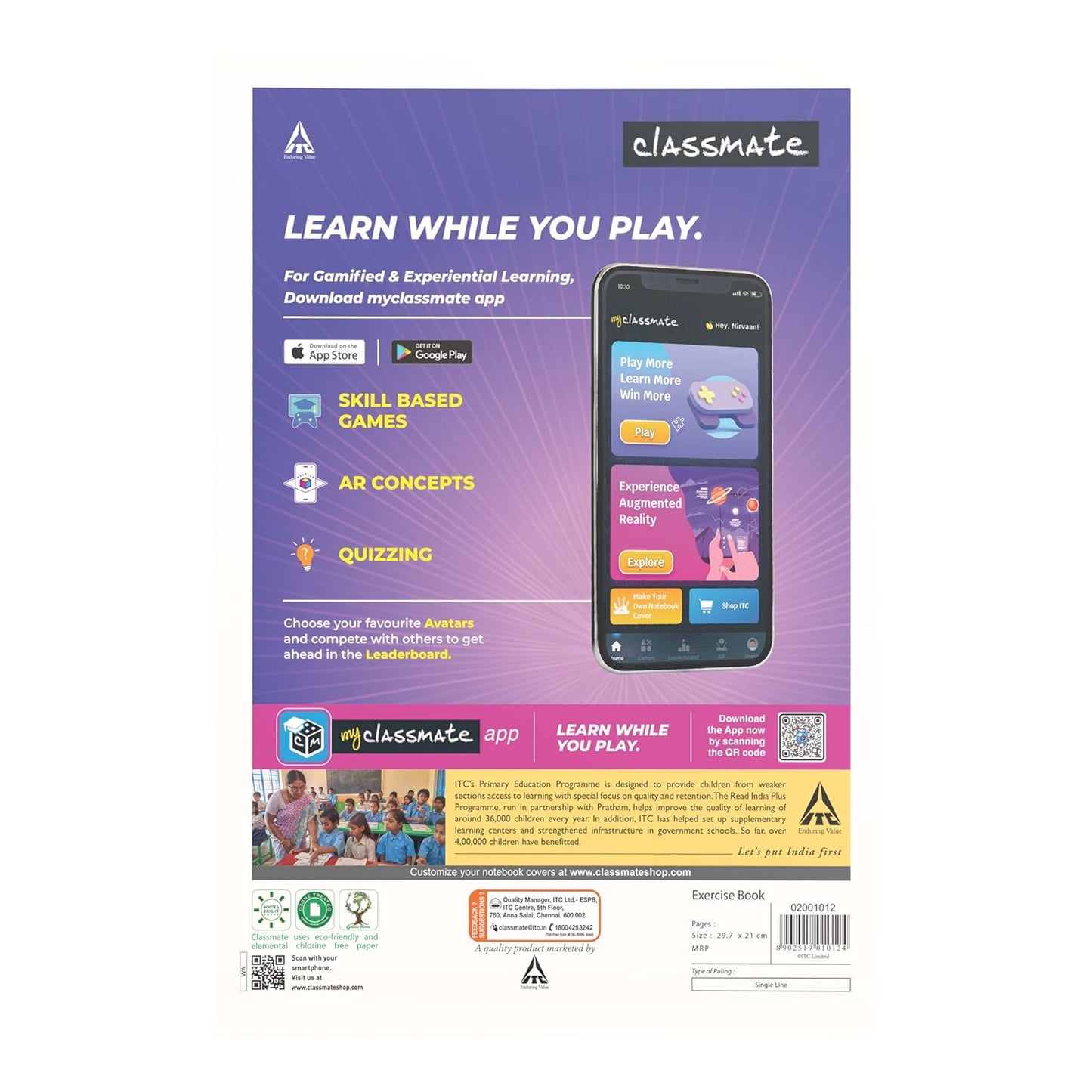 Classmate Long Book - Single Line, 172 Pages, 297 mm x 210 mm - Pack Of 3