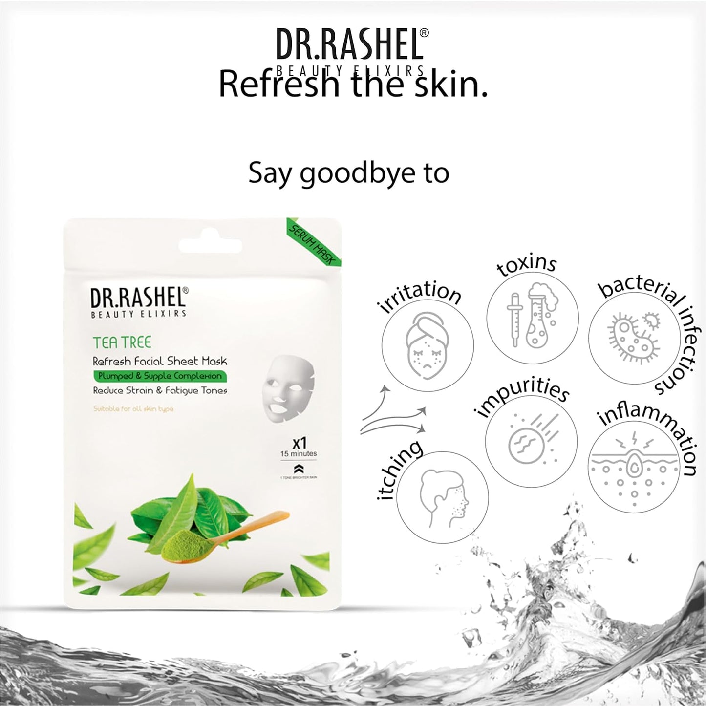 DR.RASHEL Tea Tree Face Sheet Mask With Serum For Women and Men | All Skin Types | Soft and Healthy Skin | Deep Cleansing & Oil Control | Repairing & Nourishment | Soothing And Hydrating | Paraben Free | Pack Of 4 | 20 Grams Each