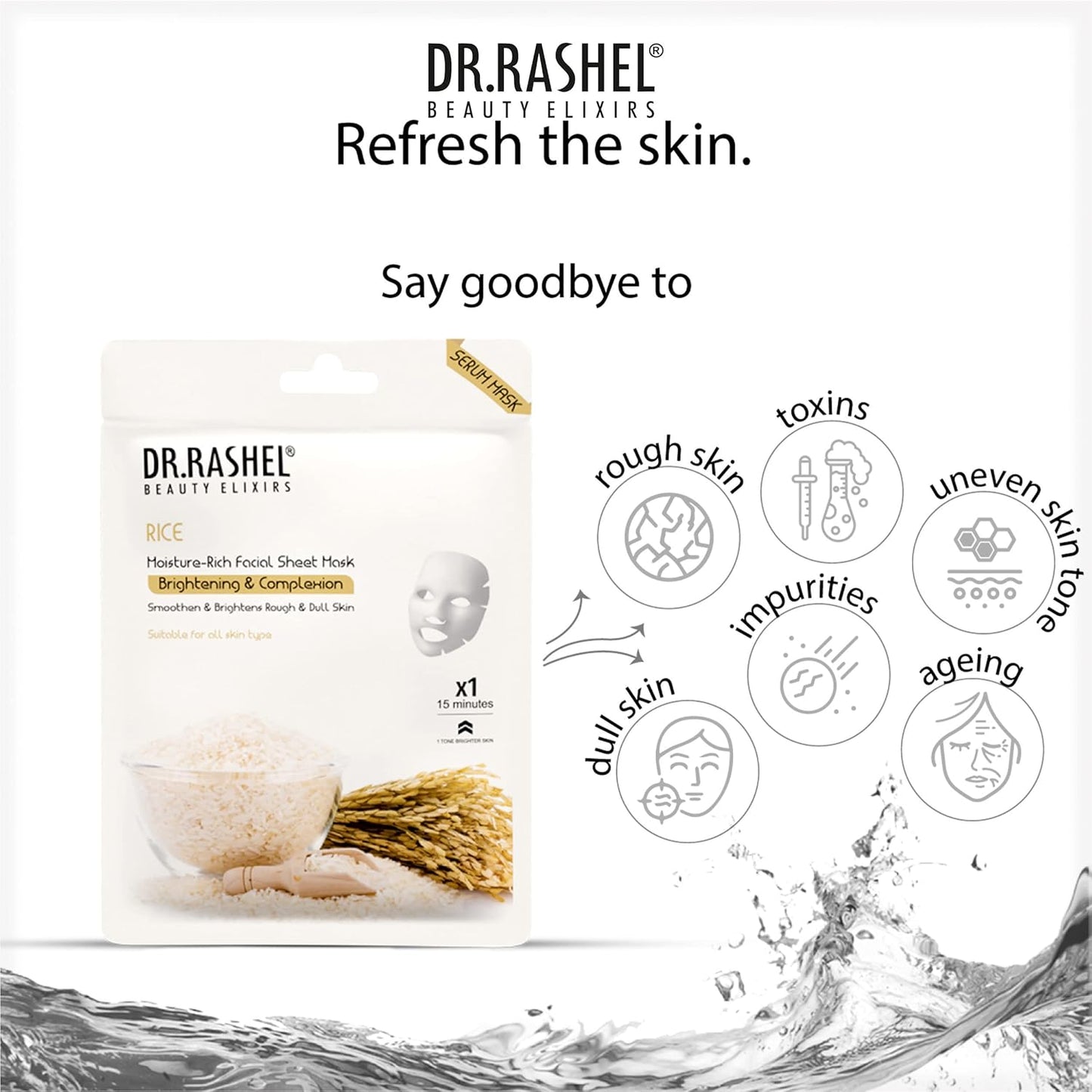 DR.RASHEL Rice Face Sheet Mask With Serum For Women and Men | All Skin Types | Soft and Healthy Skin | Deep Cleansing & Oil Control | Repairing & Nourishment | Soothing And Hydrating | Paraben Free | Pack Of 4 | 20 Grams Each