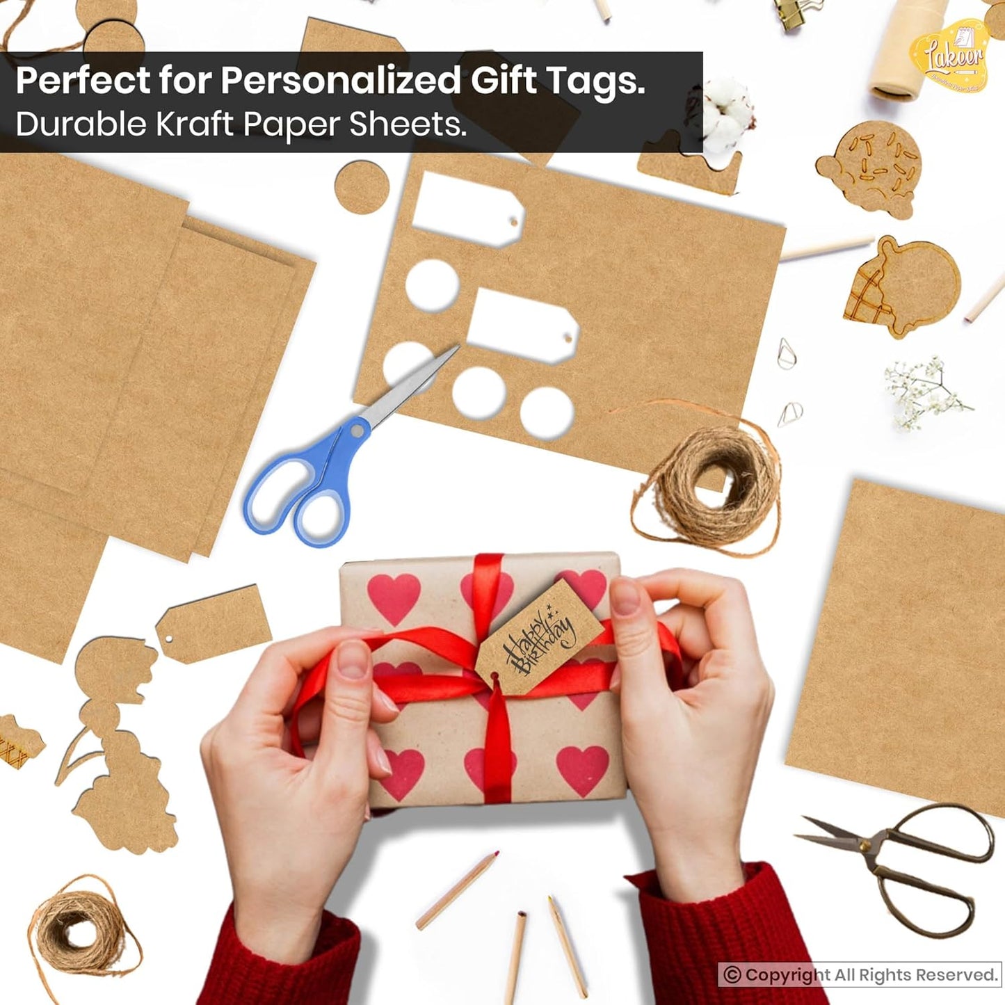 Lakeer 300 GSM A3 Kraft/Craft Paper Craft Liner Sheet for DIY Craft (Brown Color) Phato Sheet - Pack of 10