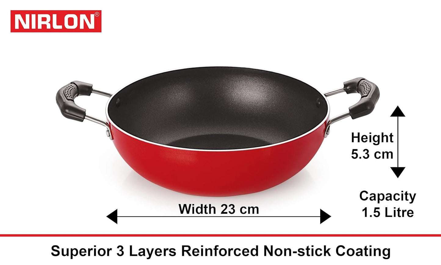 Nirlon Non-Stick 3 Layer Coated 5 Piece Kitchen Cooking Utensils Combo Set Offer with Red and Black Color, Gas Compatible