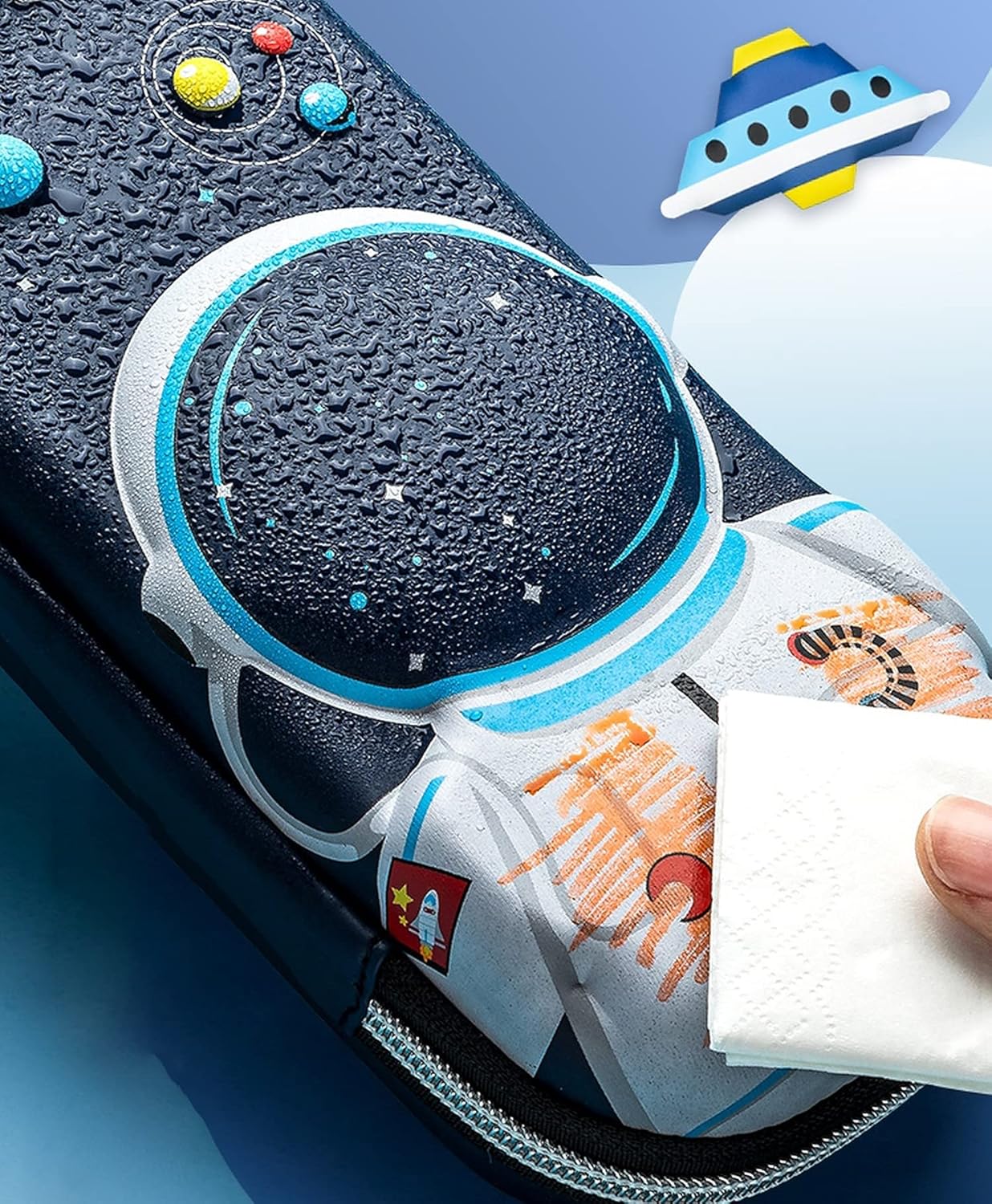 wolpin Ethylene Vinyl Acetate (EVA) 1Pc 3D Pencil Case, Large Capacity Pencil Pouch Bag For Boys & Girls Students With Zip Closure Portable Stationery Bag Organizer Eva, Space Blue