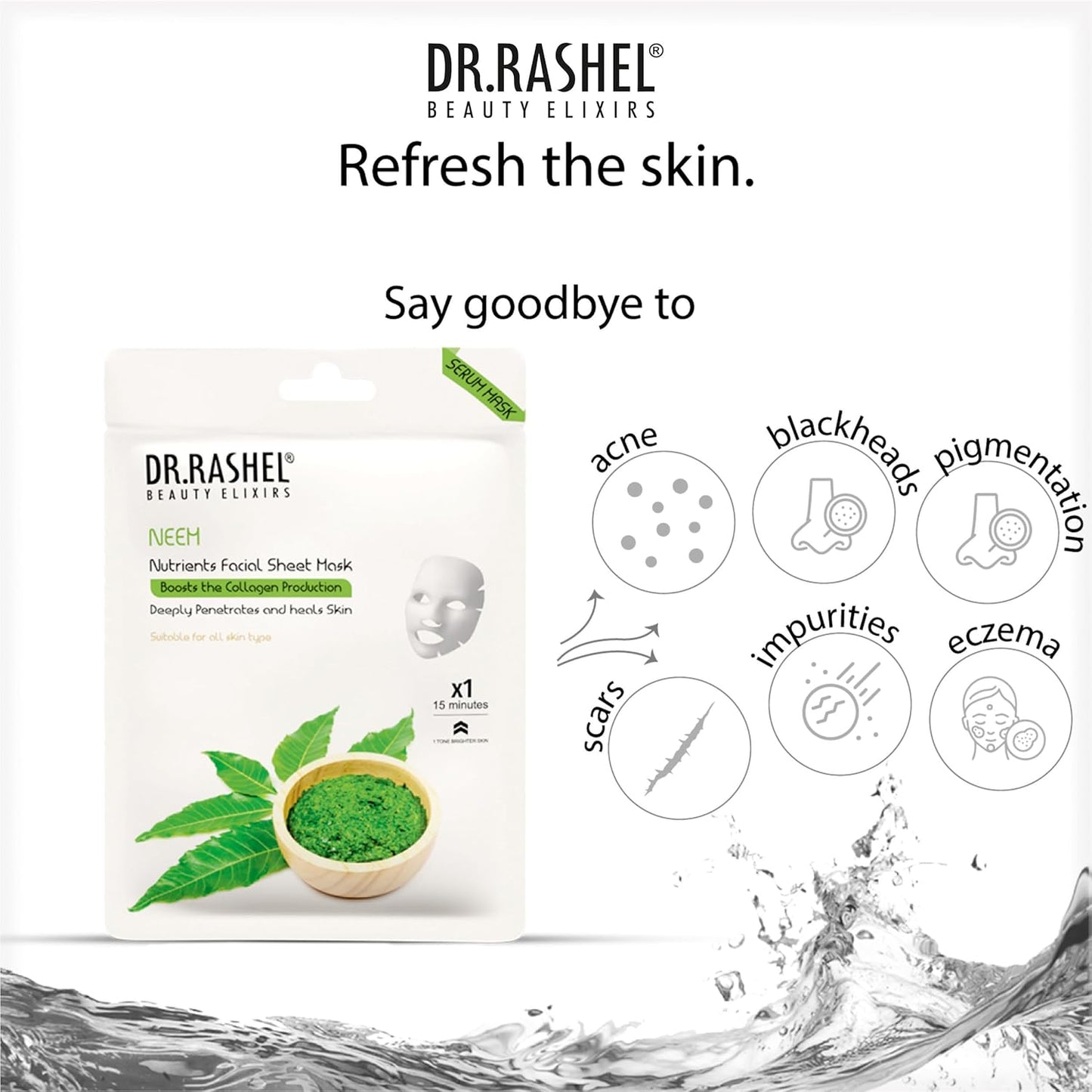 DR.RASHEL Neem Face Sheet Mask With Serum For Women and Men | All Skin Types | Soft and Healthy Skin | Deep Cleansing & Oil Control | Repairing & Nourishment | Soothing And Hydrating | Paraben Free | Pack Of 2 | 20 Grams Each