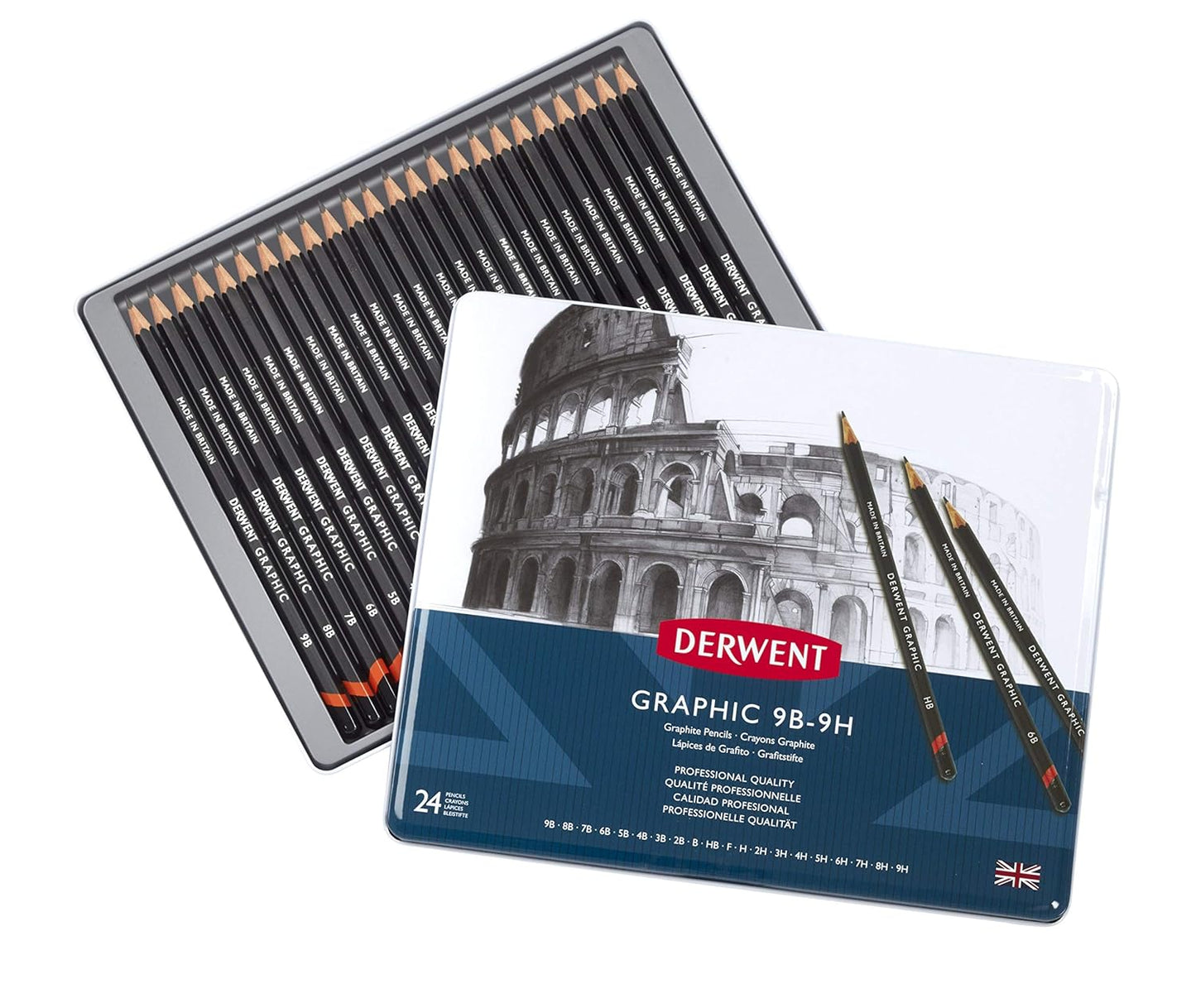 Derwent Graphic Full Set of Graphite Drawing Pencils, Drawing & Writing, Ideal For Sketching, Professional Quality - 34202 (Set of 24, 9B-9H)