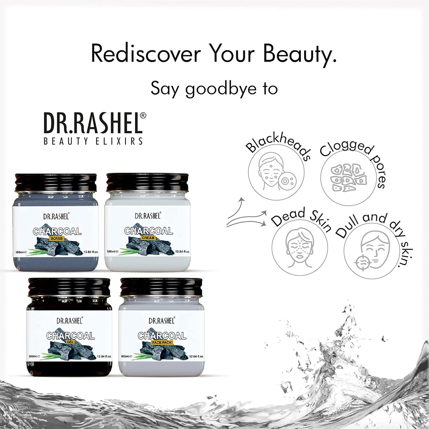 DR.RASHEL Charcoal pack of 4 (scrub, gel, cream & facepack) for black heads removal - 1520 ml