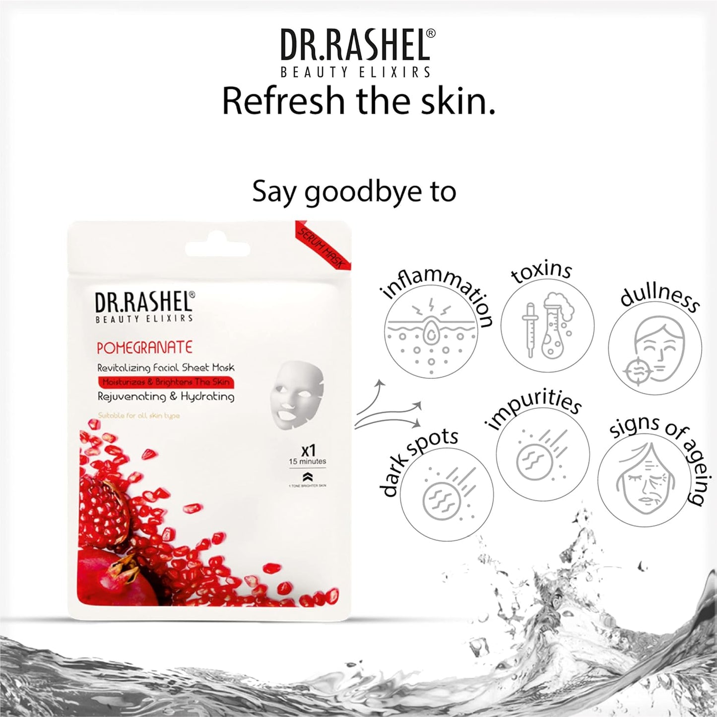 DR.RASHEL Pomegranate Face Sheet Mask With Serum For Women and Men | All Skin Types | Soft and Healthy Skin | Deep Cleansing & Oil Control | Repairing & Nourishment | Soothing And Hydrating | Paraben Free | Pack Of 2 | 20 Grams Each