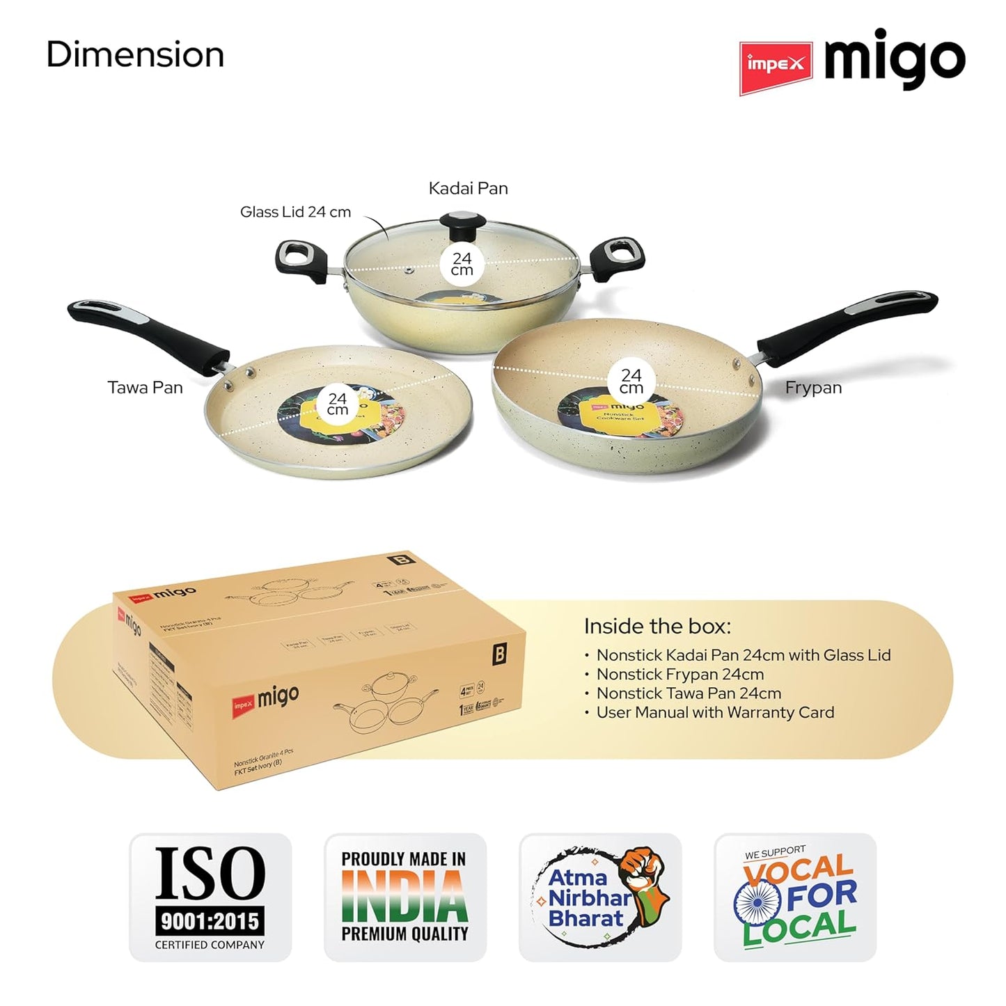 Impex Migo Non Stick Cookware Set | 4 Pcs Induction Bottom Cookware Set 3 mm Thick, Festival Gift Set, 5-Layer Super Granite Non-Stick Coated Cookware Set,Two Sides Spatter Design,1 Year Warranty
