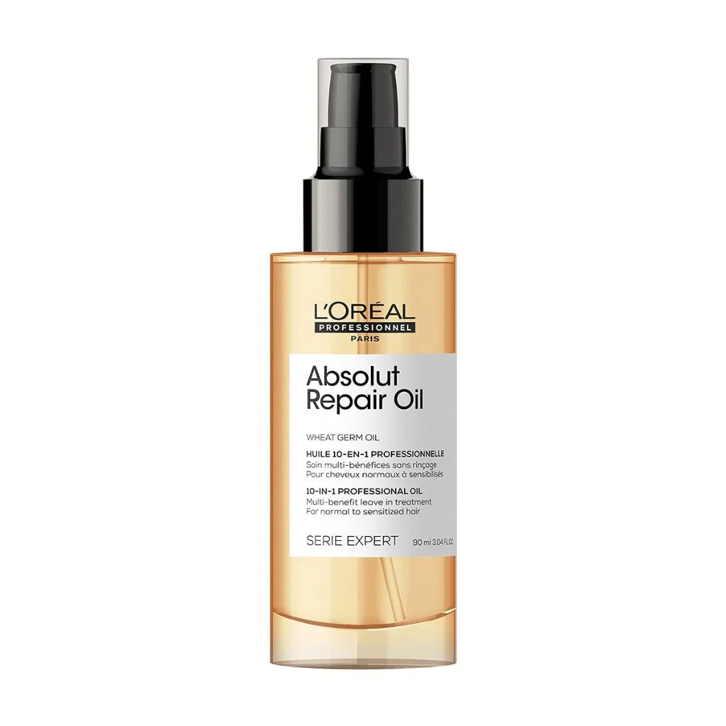 L'oreal Professionnel Paris Absolut Repair Hair Oil For Dry & Damaged Hair, 90ml 10-in-1 Multi-benefit Leave-in Hair Oil With Wheat Germ Oil