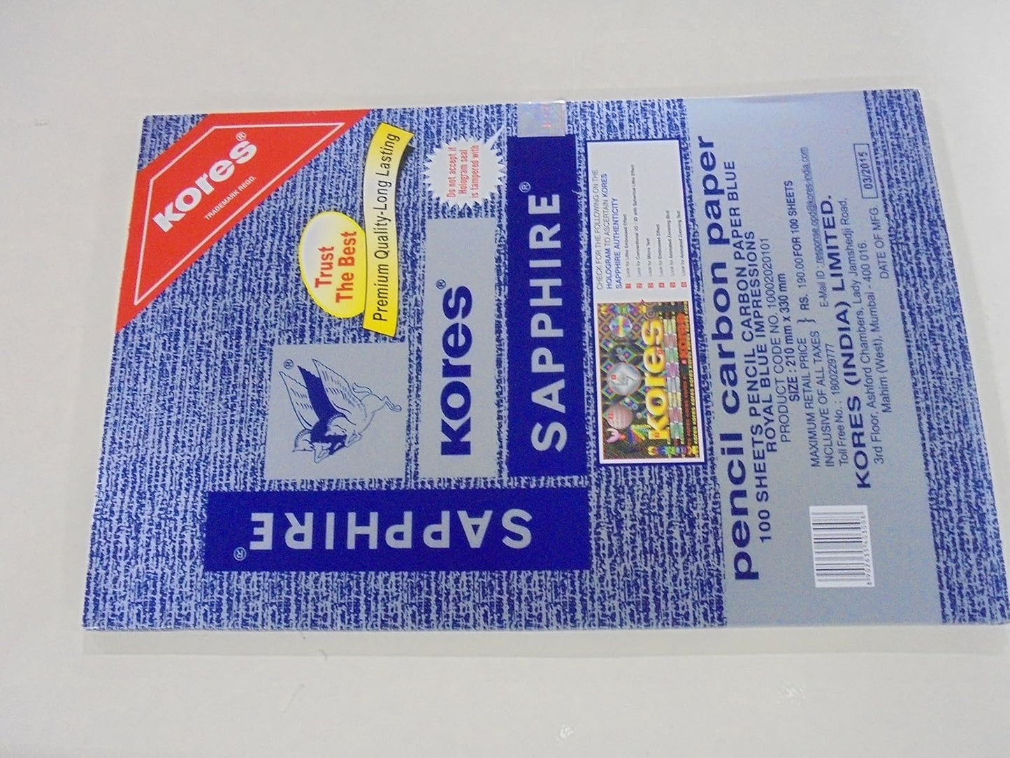 Kores Pen/Pencil Carbon Paper, Sapphire Blue - Pack Of 100 Sheets, Ink