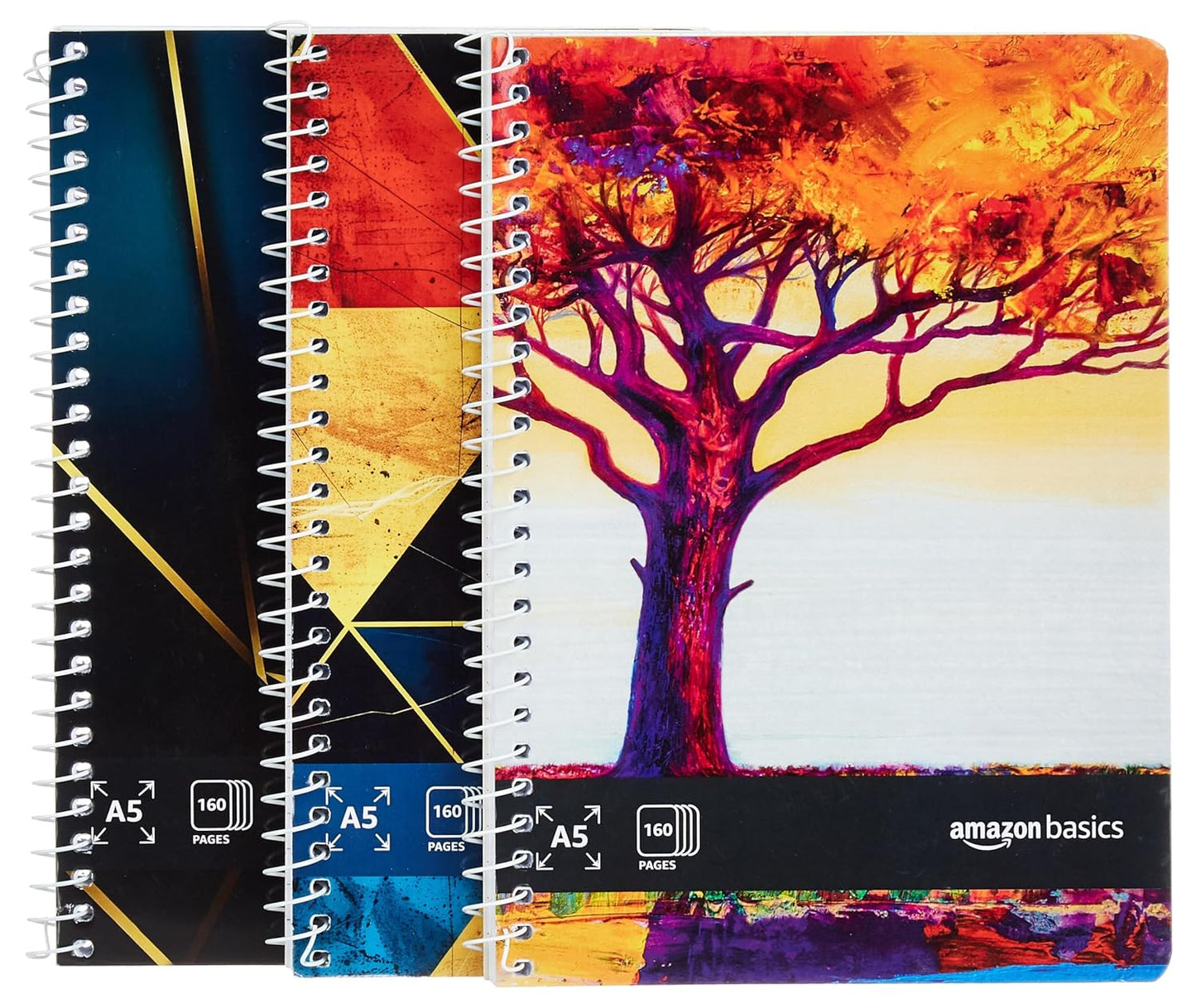Metal Spiral Notebooks A5 Size 160 Sheet | High Bright Paper | Blank Pages | Thick Black Covers | Pack of 3 (Assorted Colours)