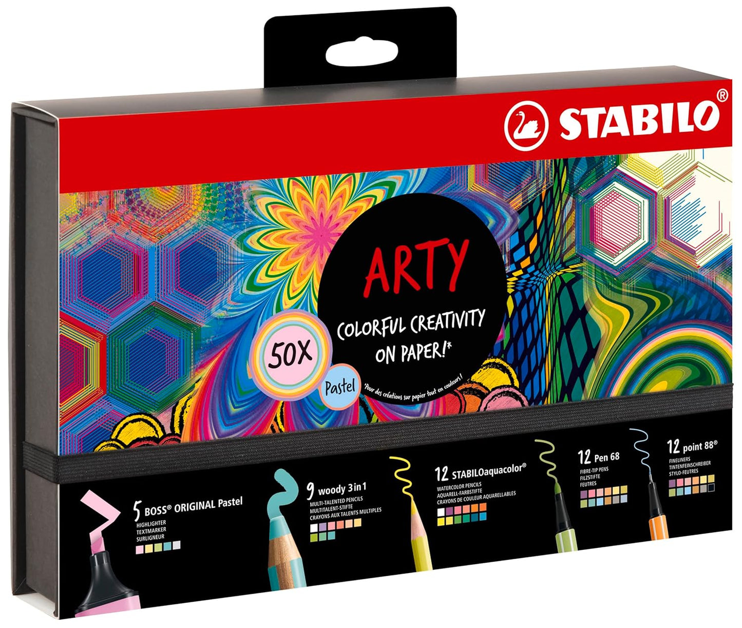 STABILO Art Creative Set Pastel - Pack of 50 - Highlighters, Multi-Talent Pens, Watercolour Colouring Pencils, Fineliner & Premium Felt Tip Pens