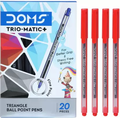 DOMS Trio-Matic + Red Ink Ball Pen (Pack of 100, Ink Color - Red)