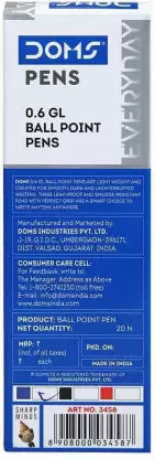 DOMS Everyday Ball Pen Blue Pack Of 60 Pens Ball Pen (Pack of 60, Ink Color - Blue)