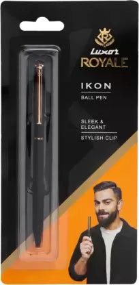 LUXOR Royale Ikon Matte Black Body Gold Trim Ball Pen (Ink Color - Blue)