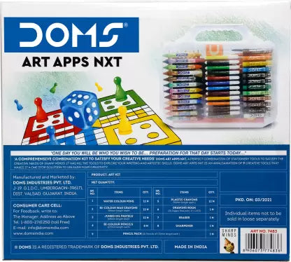 DOMS Art Apps Nxt Kit With Plastic Carry Case | Perfect Value Pack For School Kids