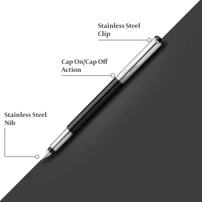 PARKER Vector Metallix Stainless Steel, Fine Nib With Quink Ink Bottle Fountain Pen (Ink Color - Blue)