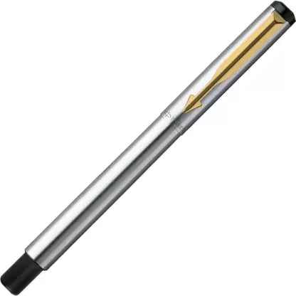 PARKER Vector Stainless Steel, Gold Trim Roller Ball Pen (Ink Color - Blue)